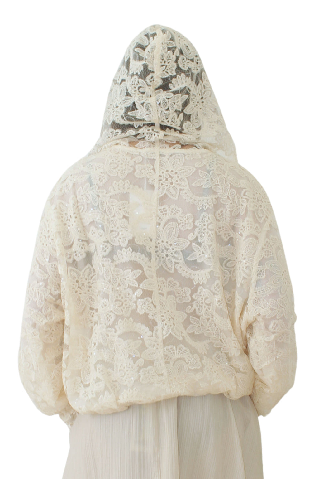 bomber de jot_madrid en encaje beige con capucha