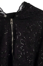 chaqueta bomber de lentejuelas y capucha todo de encaje de jot_madrid