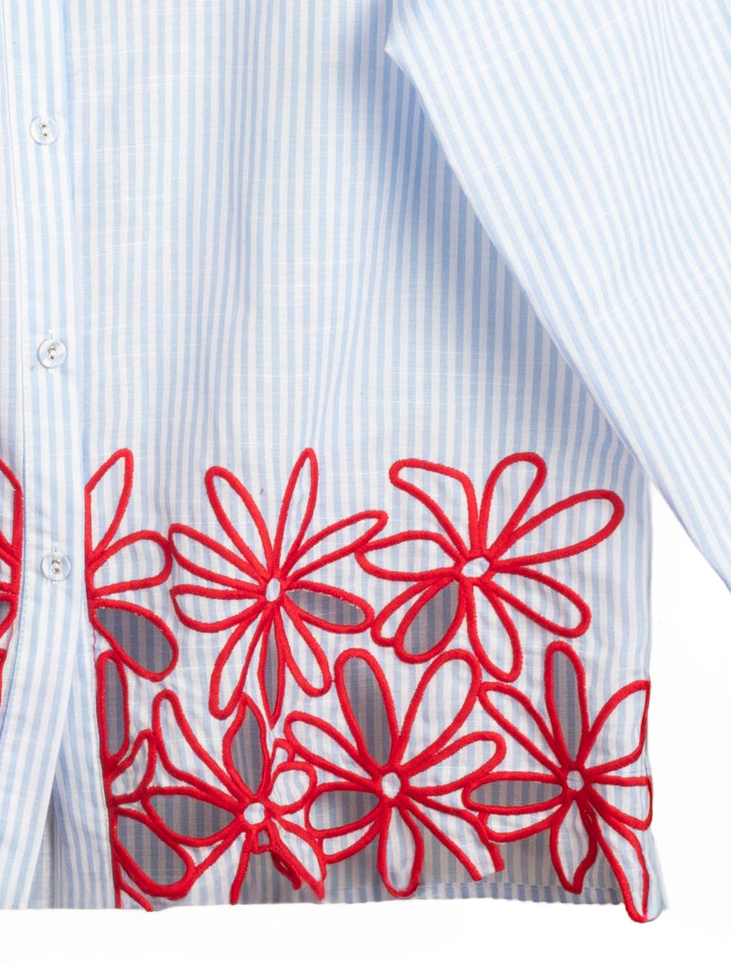 Camisa Rayas Azules Bordado Flores Rojas - Jot_Madrid LYKKE