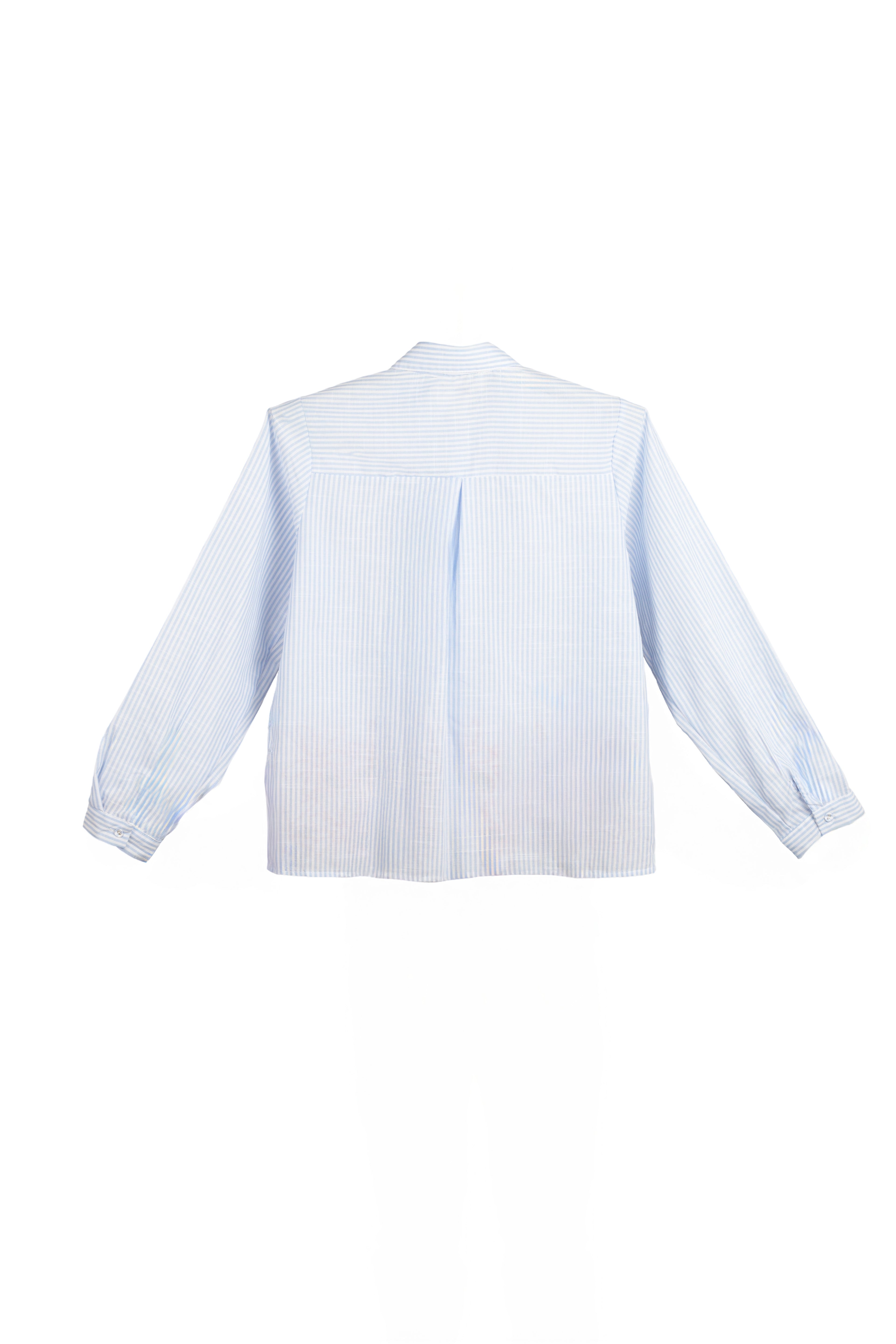 Camisa Rayas Azules Bordado Flores Rojas - Jot_Madrid LYKKE