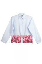 Camisa Rayas Azules Bordado Flores Rojas - Jot_Madrid LYKKE