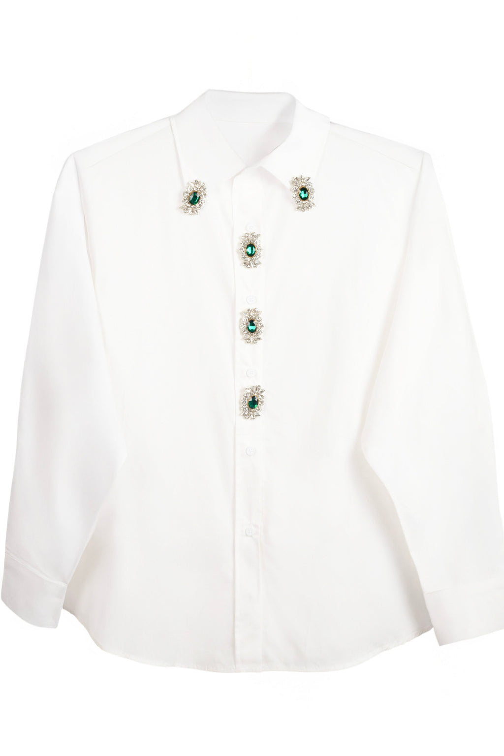 Camisa de nefelibata con broches en botones y cuello en verde esmeralda  LYKKE