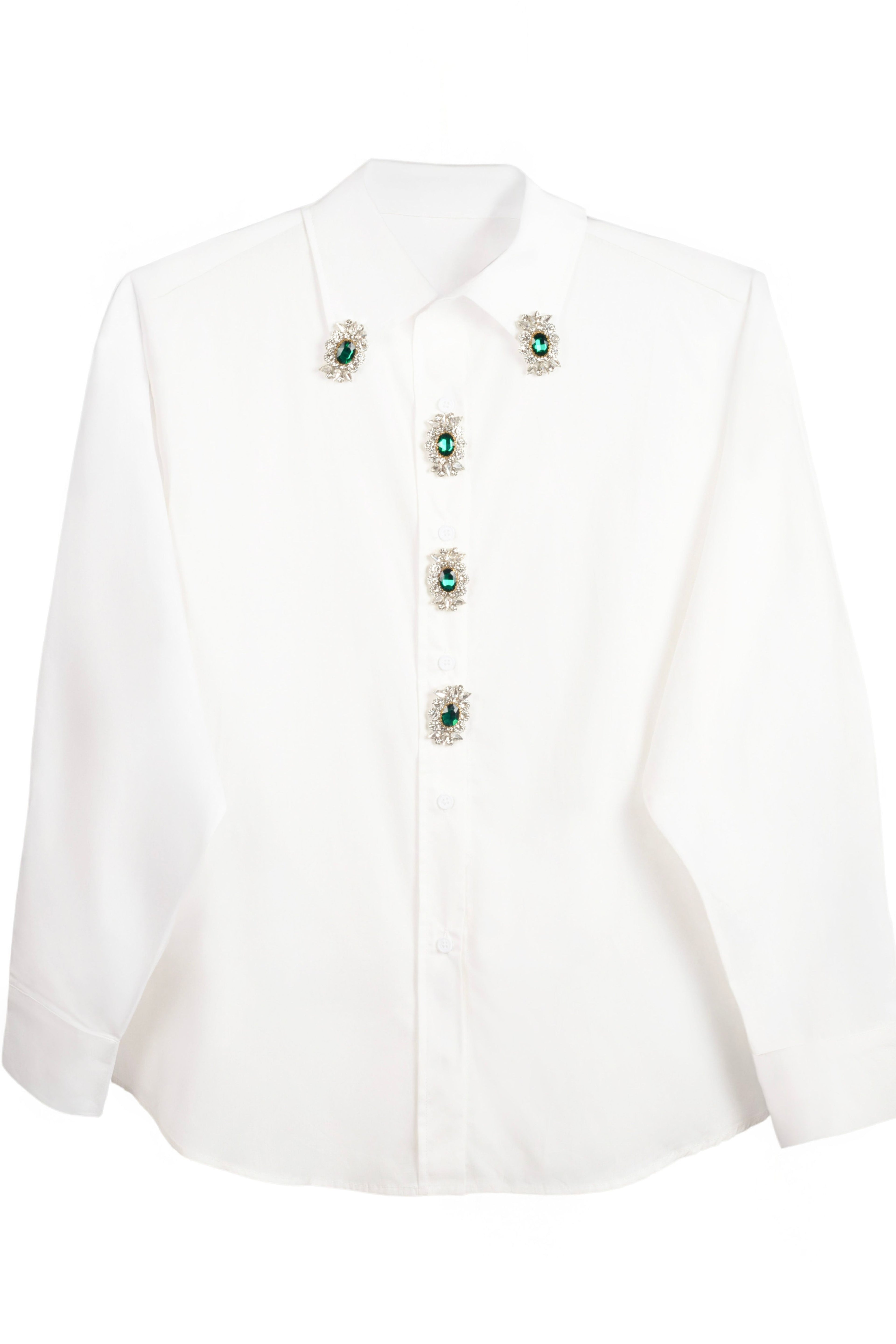 Camisa de nefelibata con broches en botones y cuello en verde esmeralda  LYKKE