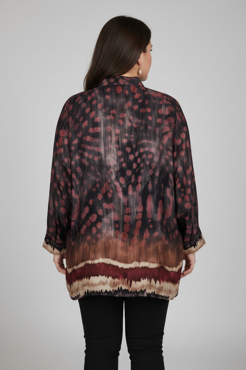 Camicia in Seta Stile Orientale Batik Tie-Dye con Cinturini Annodati Curvy | YOLYKKE