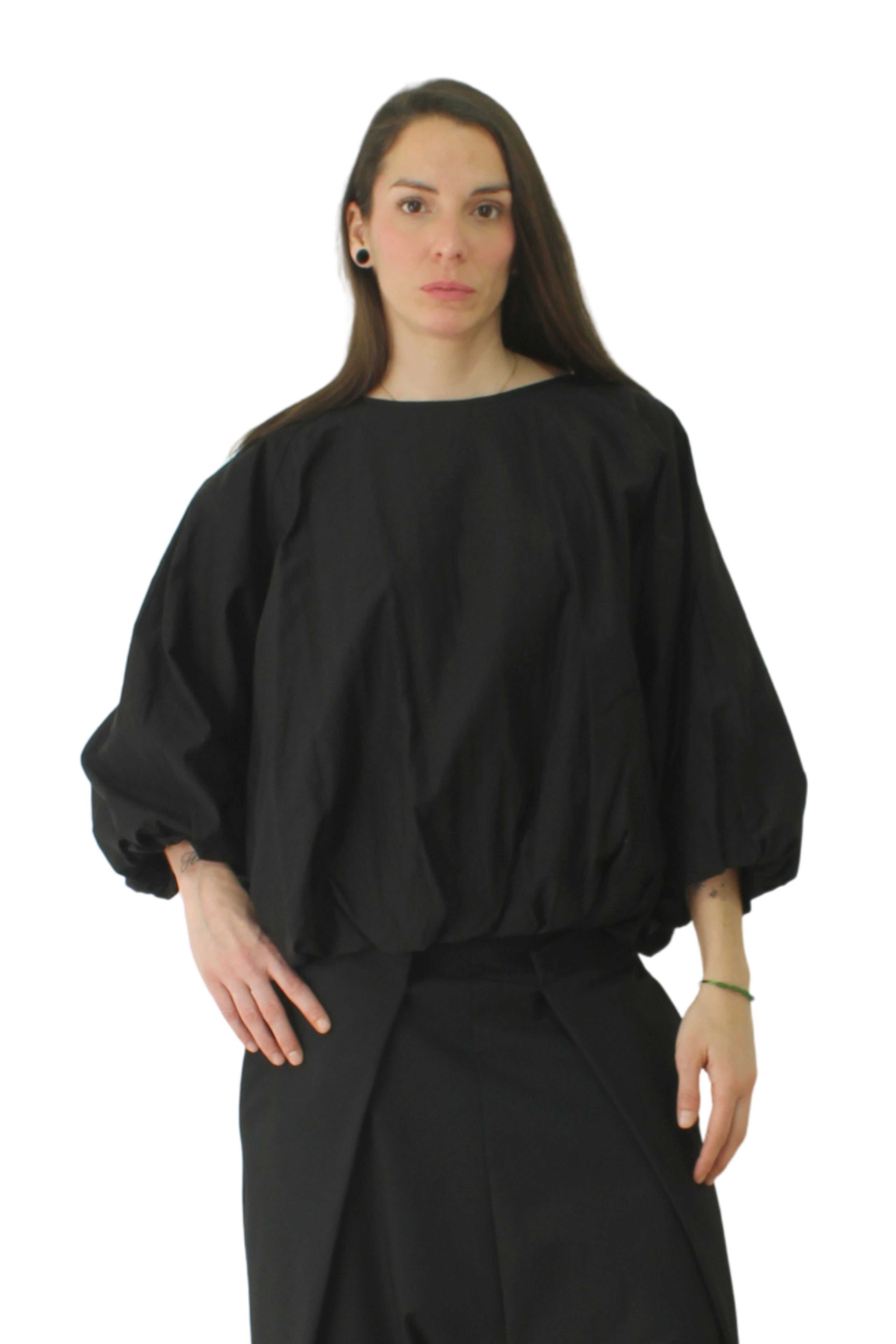 Camisa globo wendy trendy en naranja con gomas en puños y cintura