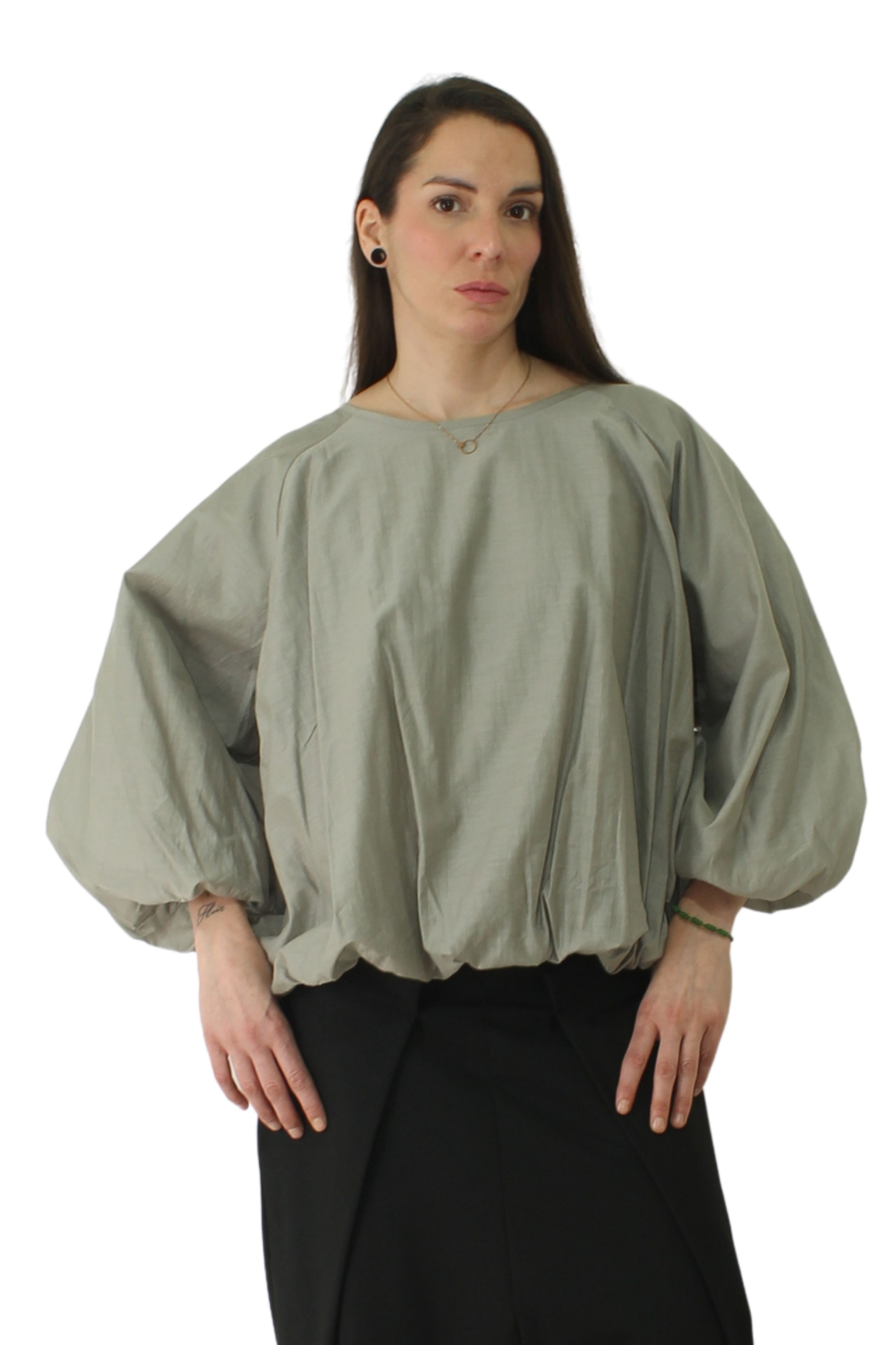 Camisa globo wendy trendy en naranja con gomas en puños y cintura