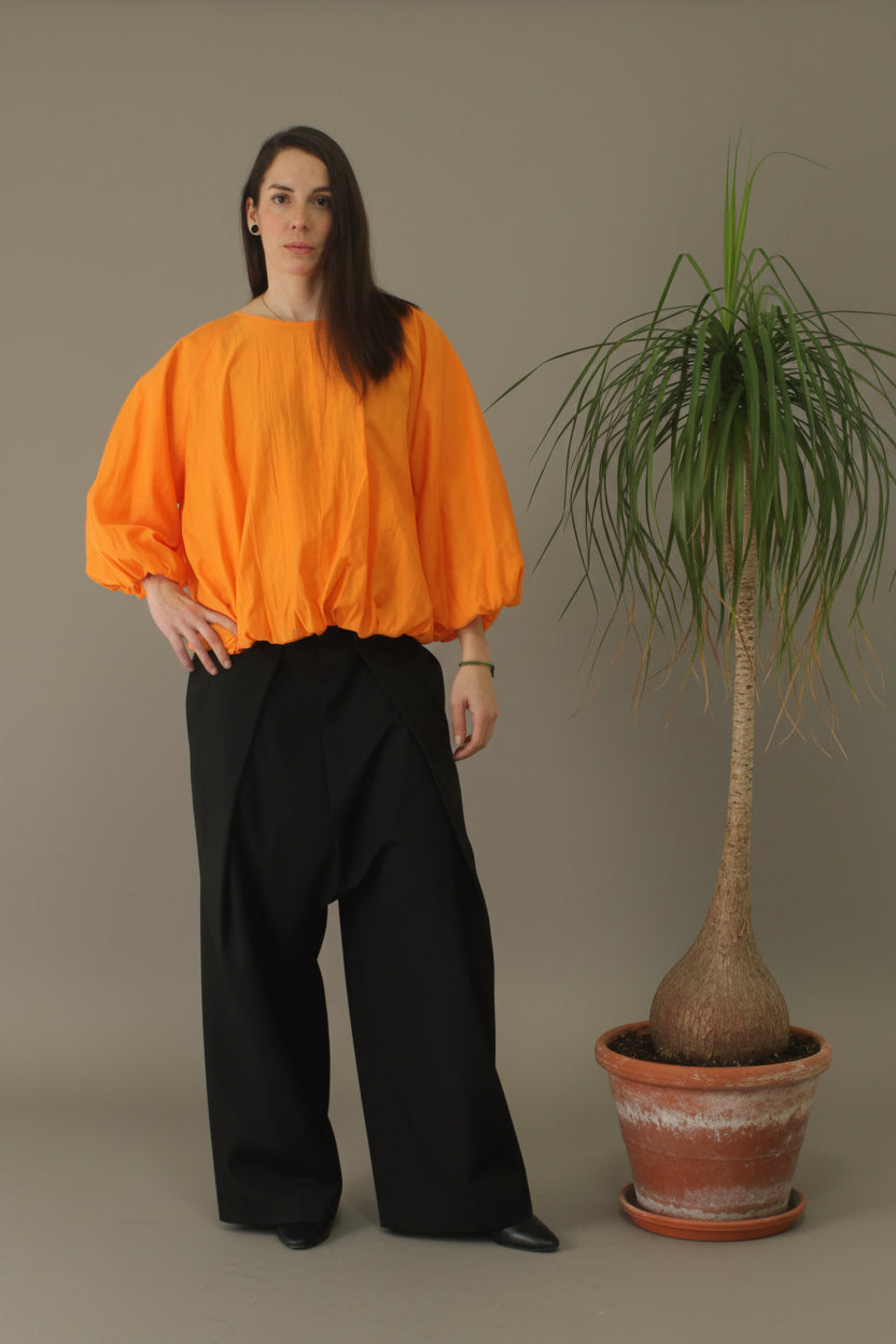 Camisa globo wendy trendy en naranja con gomas en puños y cintura