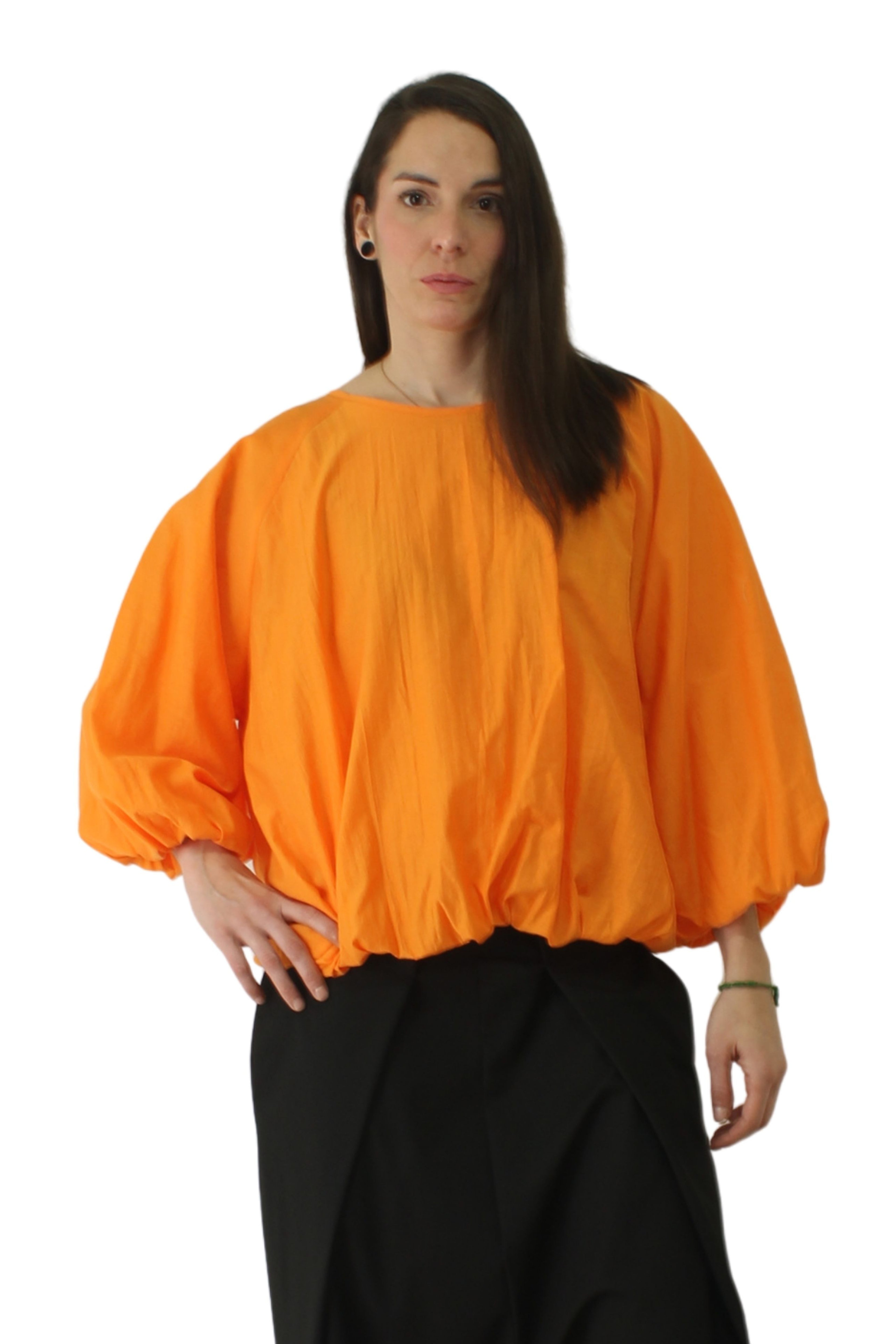 Camisa globo wendy trendy en naranja con gomas en puños y cintura