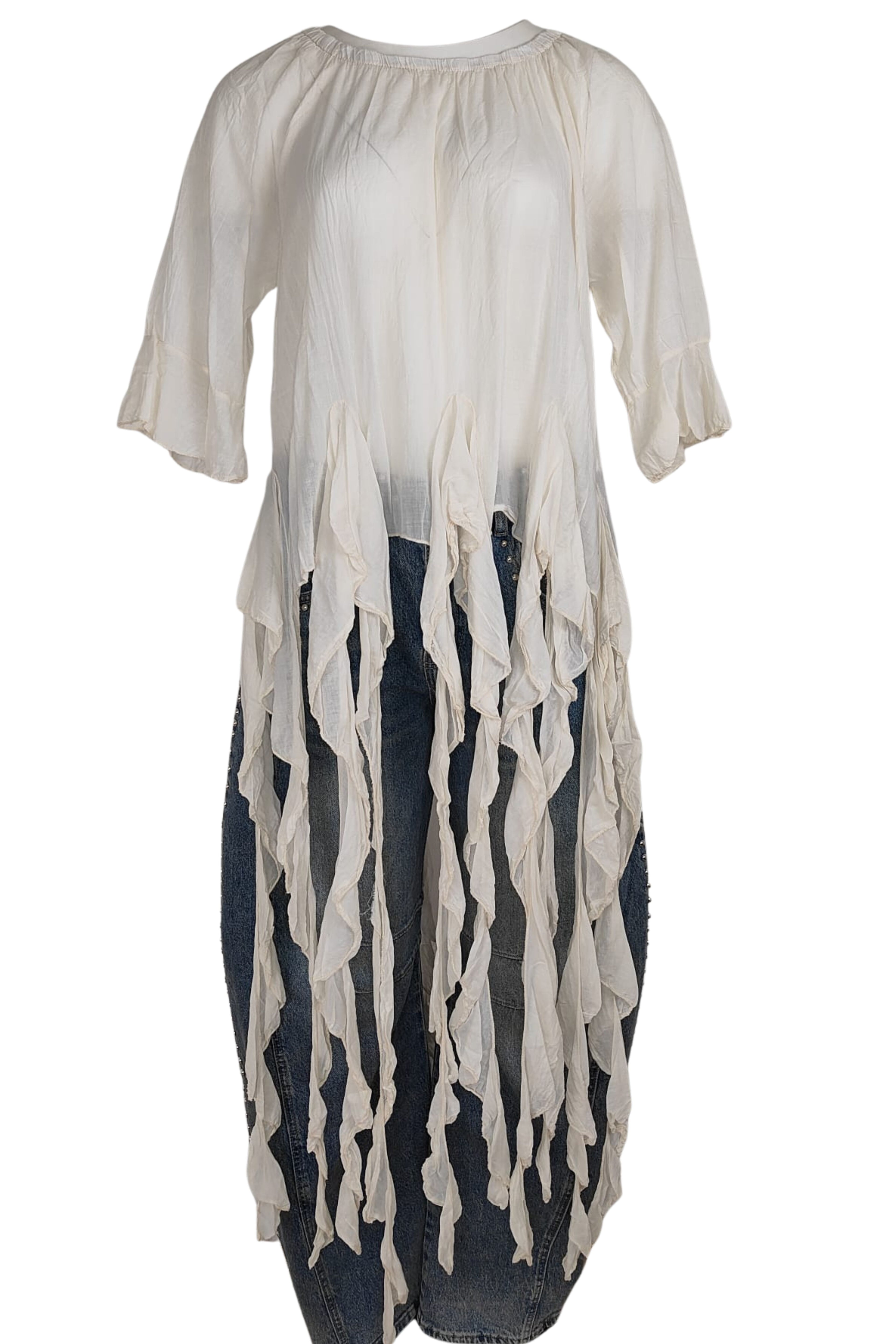 camisa jot_madrid de algodon semitransparente con detalle de volantes colgando 