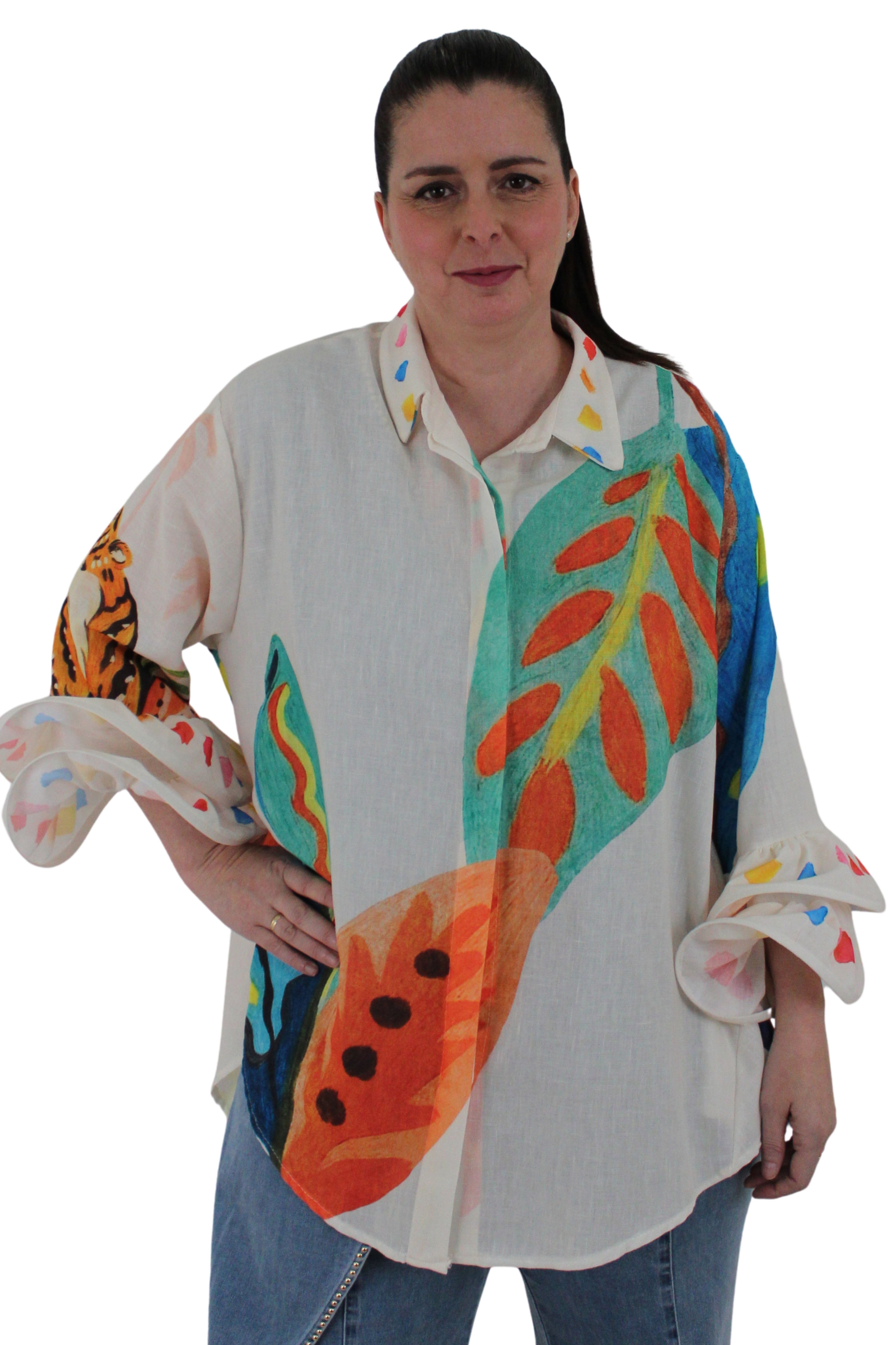 camisa selva con tigre en la espalda pintado de jot_milano fabricada en italia