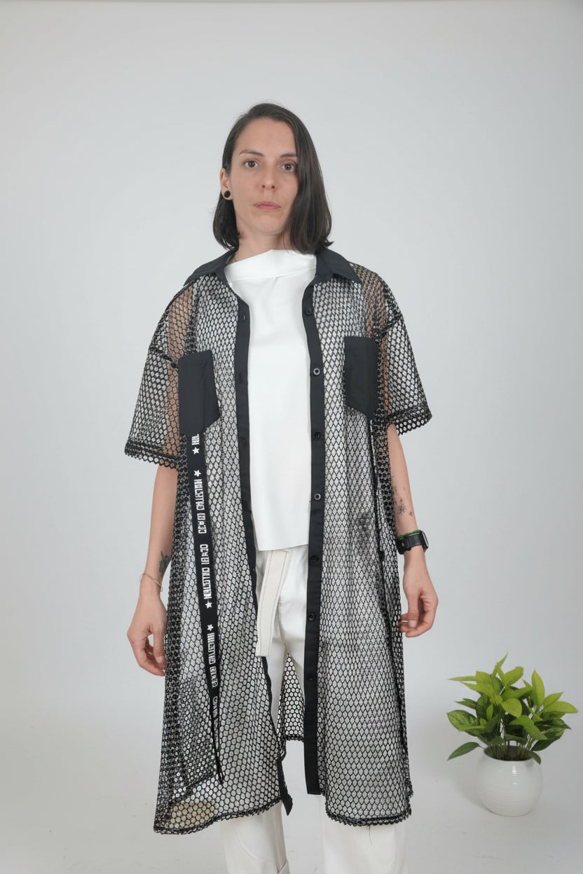 camisa de jot_milano de red negra con pespunte plateado