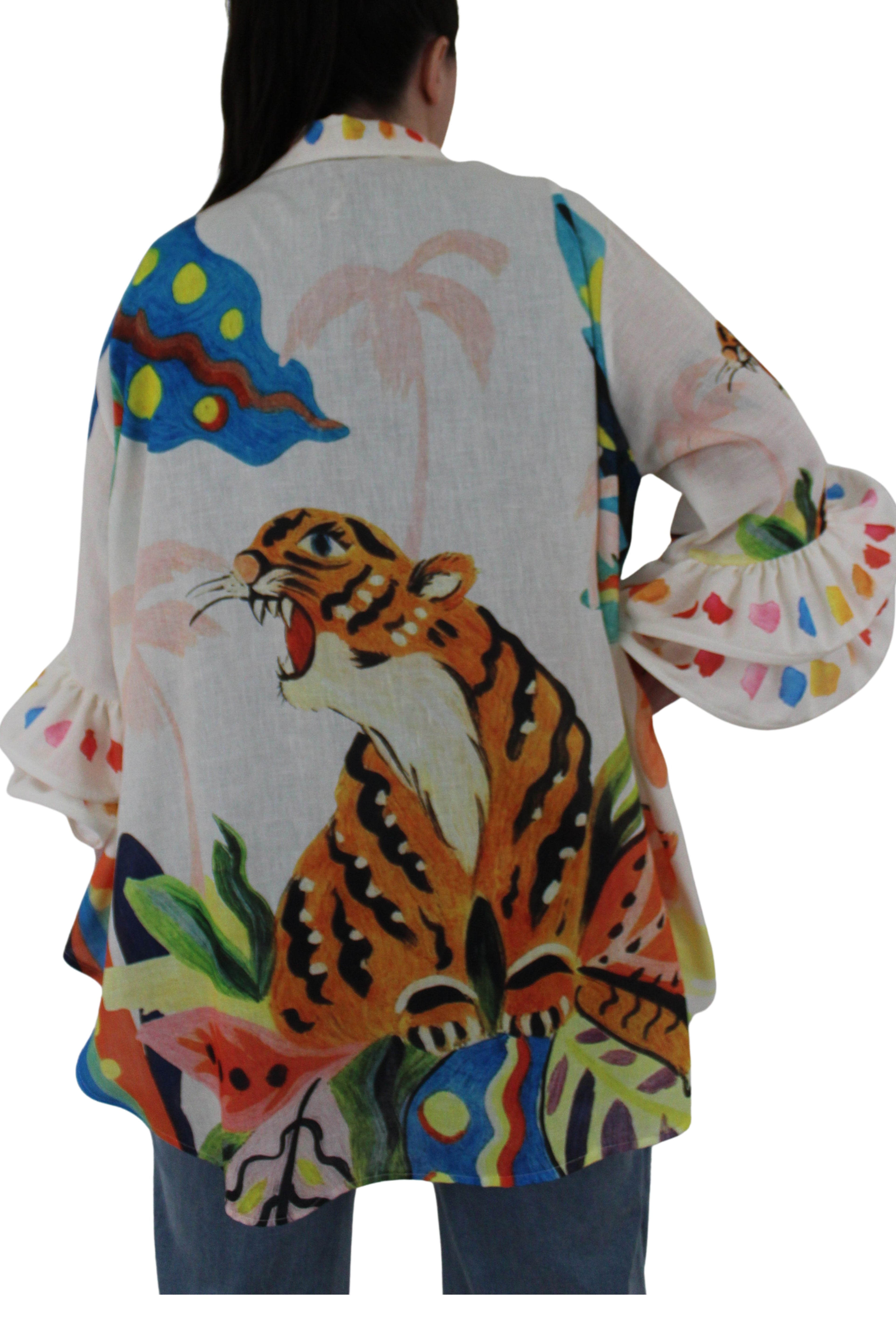 camisa selva con tigre en la espalda pintado de jot_milano fabricada en italia