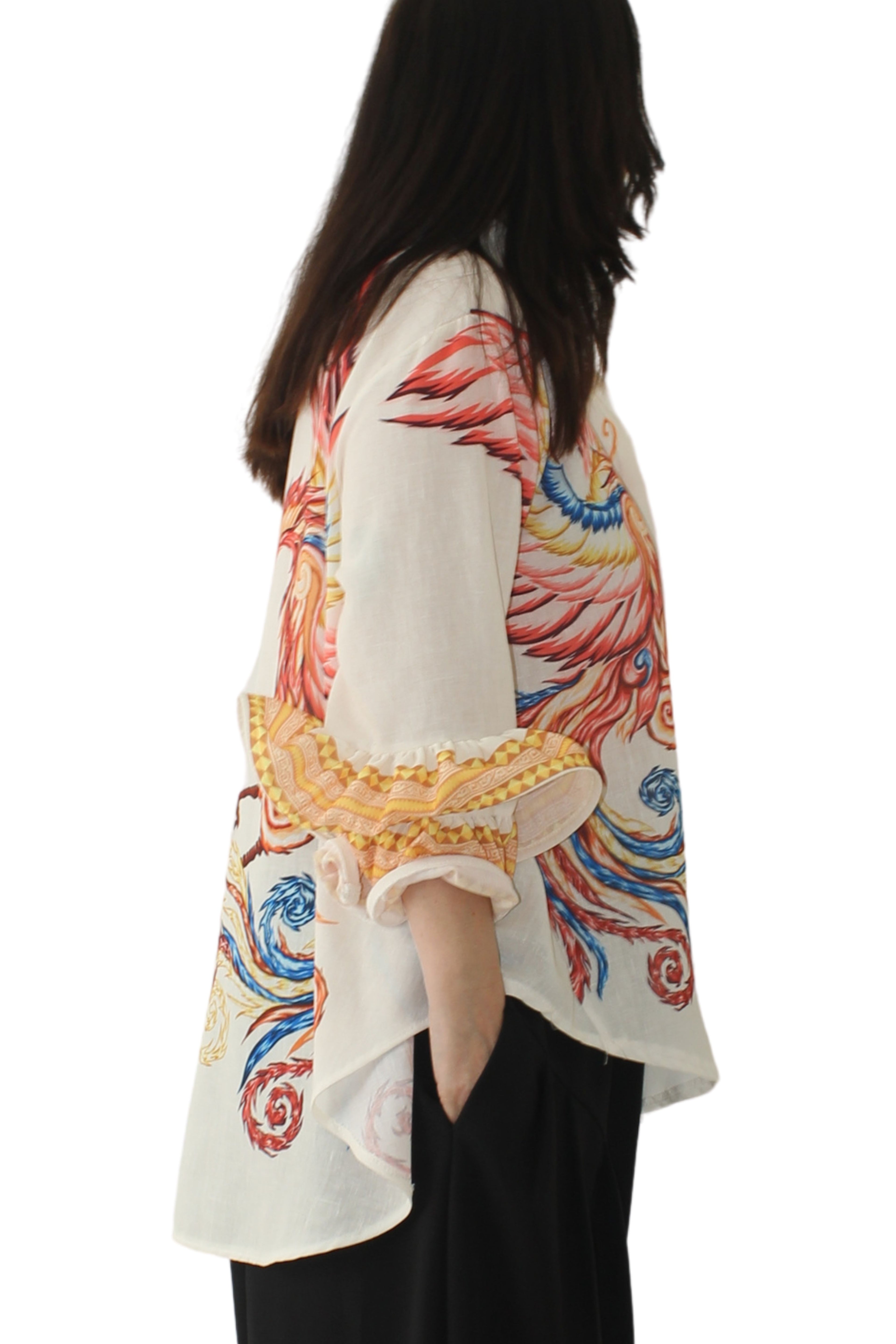 Camisa con estampado de ave fénix en rojo amarillo y azul de jotmilano LYKKE