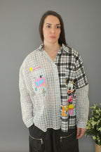 Camisa Lila Mickey Cuadros Transparente en tonos rosas y malvas LYKKE