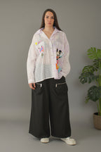 Camisa Lila Mickey Cuadros Transparente en tonos rosas y malvas LYKKE