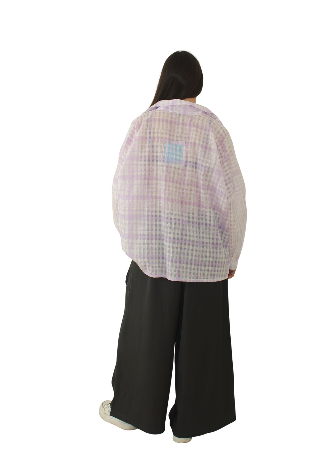 Camisa Lila Mickey Cuadros Transparente en tonos rosas y malvas LYKKE