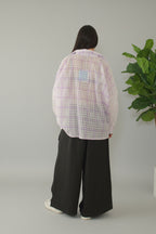 Camisa Lila Mickey Cuadros Transparente en tonos rosas y malvas LYKKE