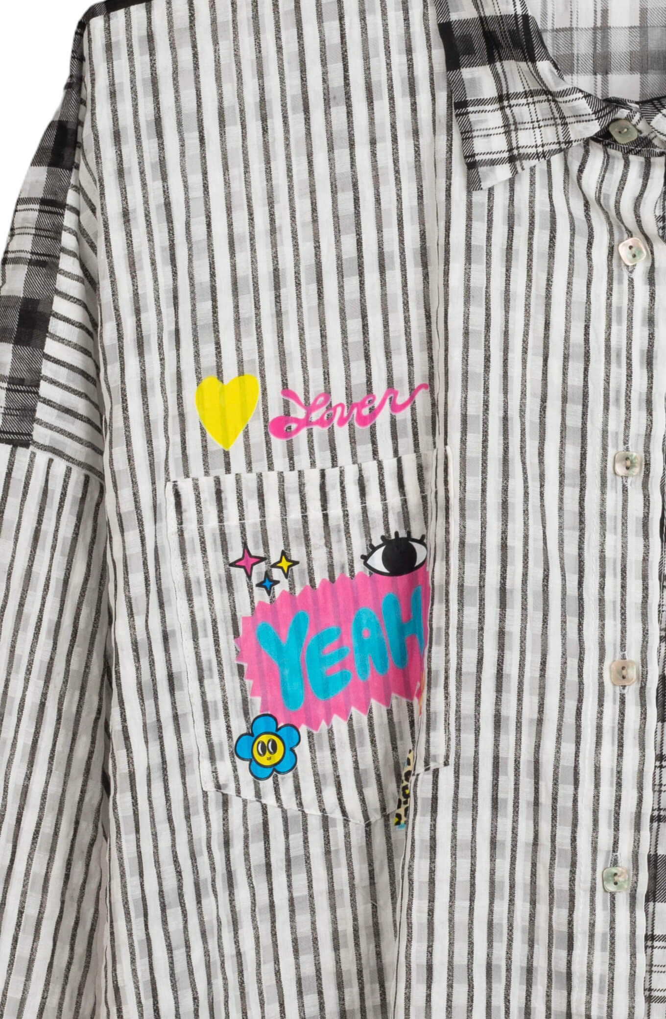 Camisa Lila Mickey Cuadros Transparente en tonos rosas y malvas LYKKE