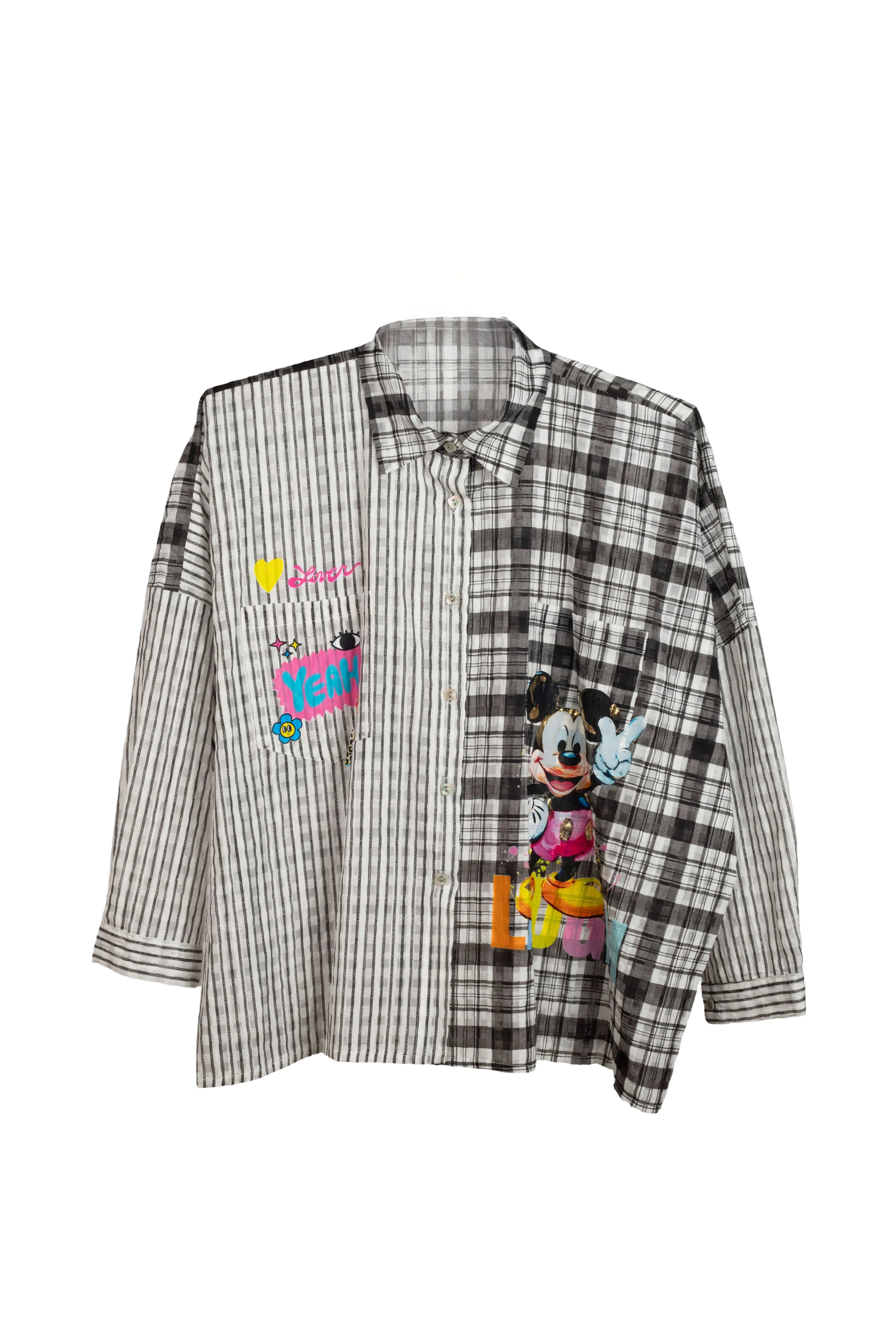 Camisa Lila Mickey Cuadros Transparente en tonos rosas y malvas LYKKE