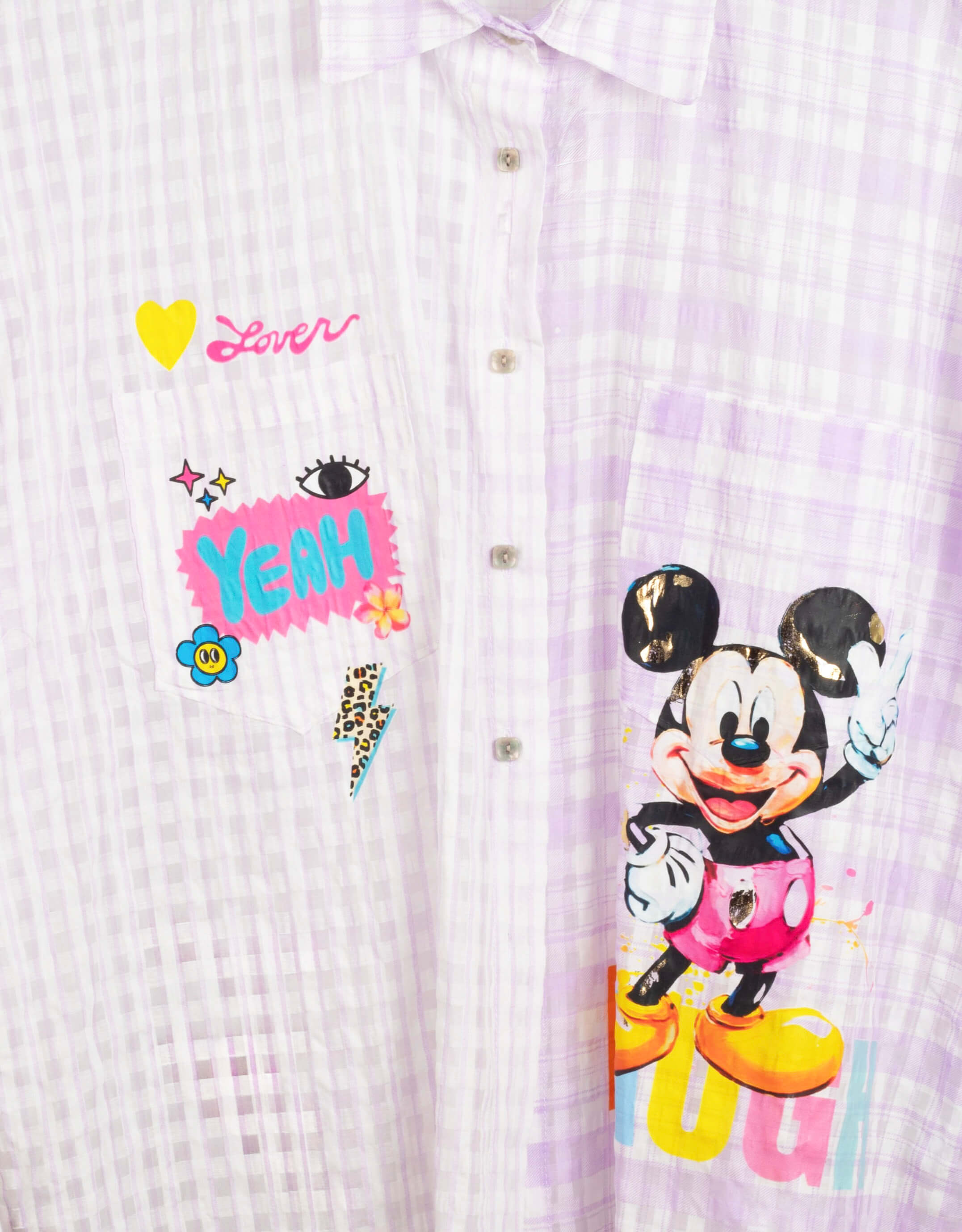Camisa Lila Mickey Cuadros Transparente en tonos rosas y malvas LYKKE