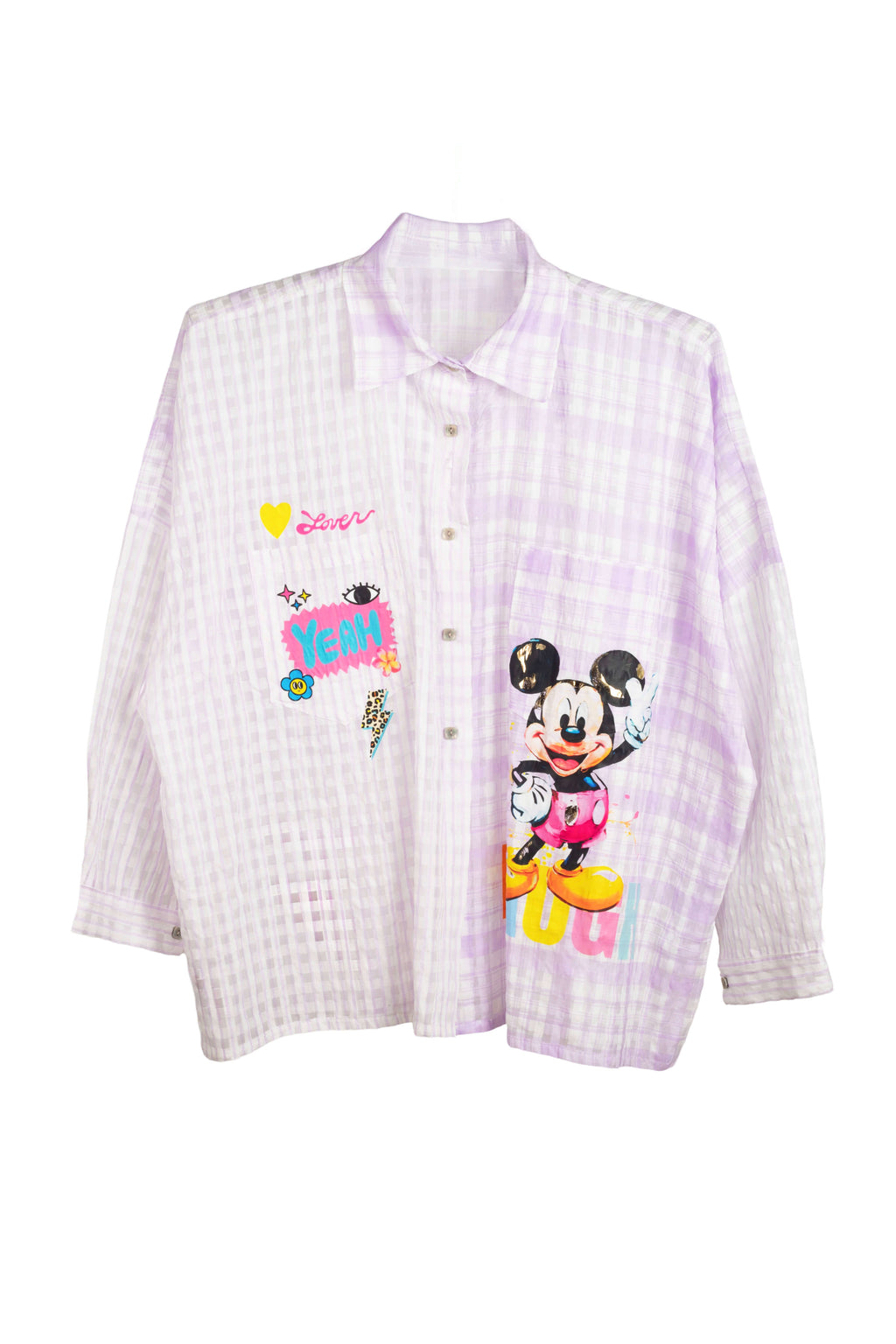 Camisa Lila Mickey Cuadros Transparente en tonos rosas y malvas LYKKE