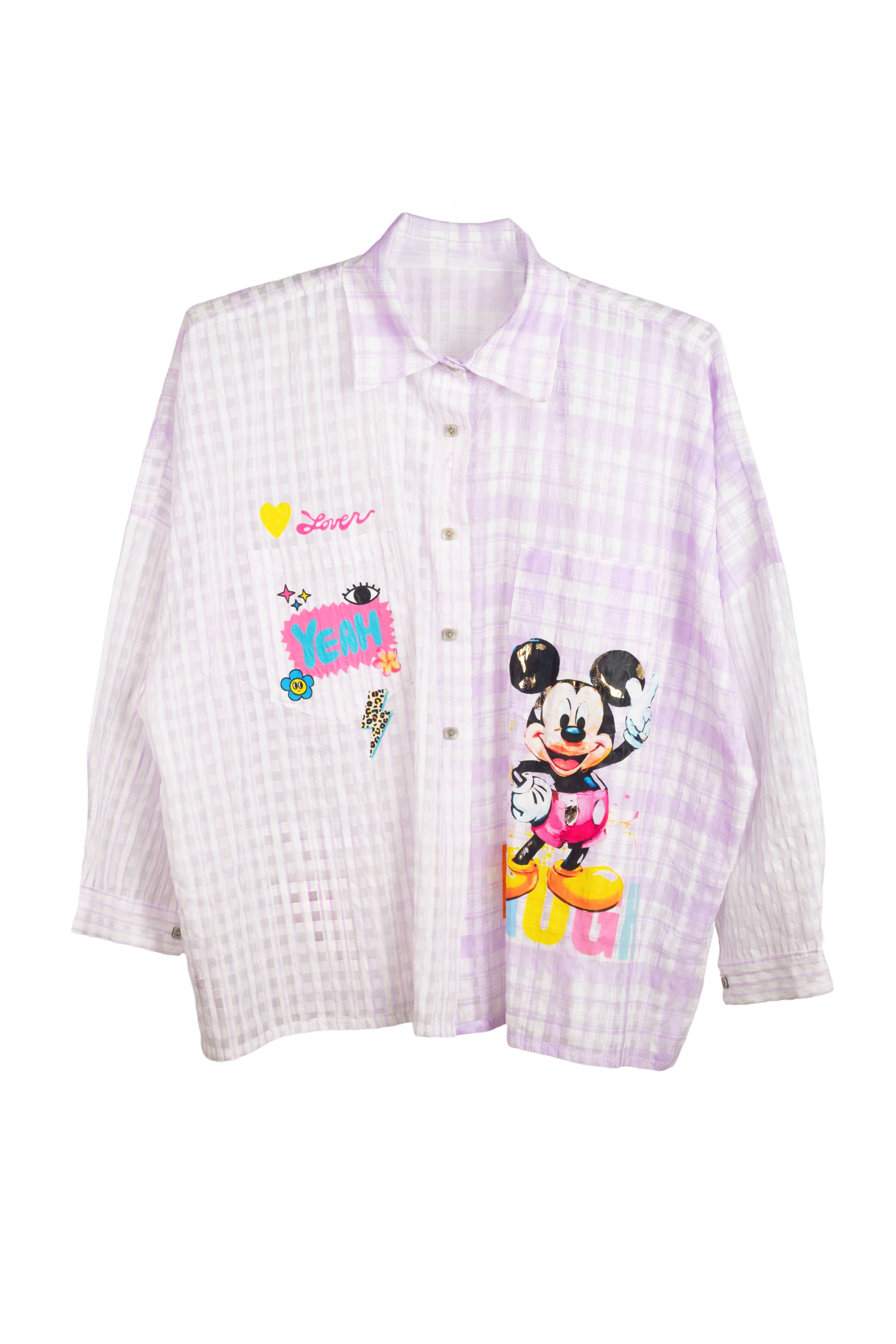 Camisa Lila Mickey Cuadros Transparente en tonos rosas y malvas LYKKE