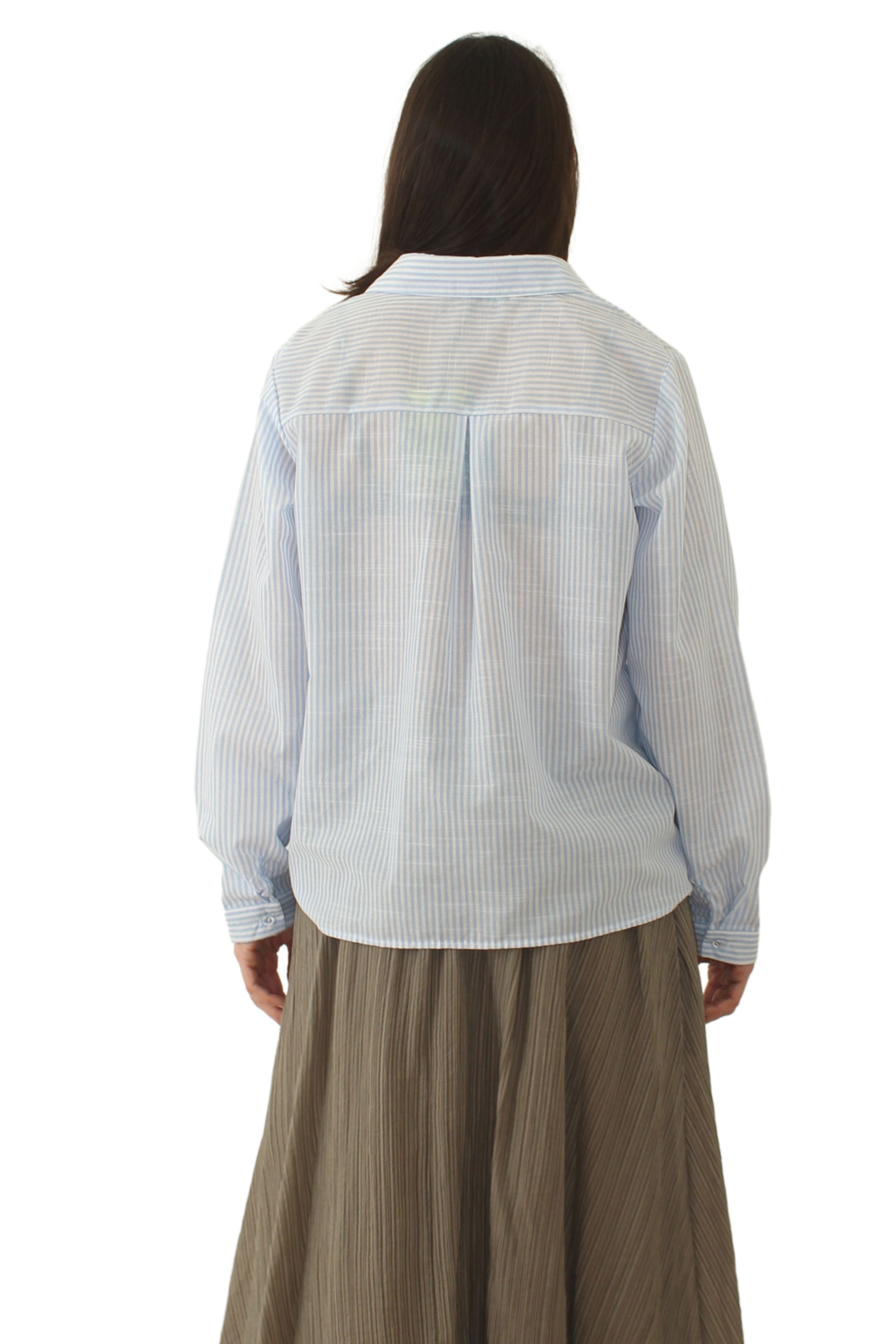 Camisa Rayas Azules Bordado Flores Rojas - Jot_Madrid LYKKE