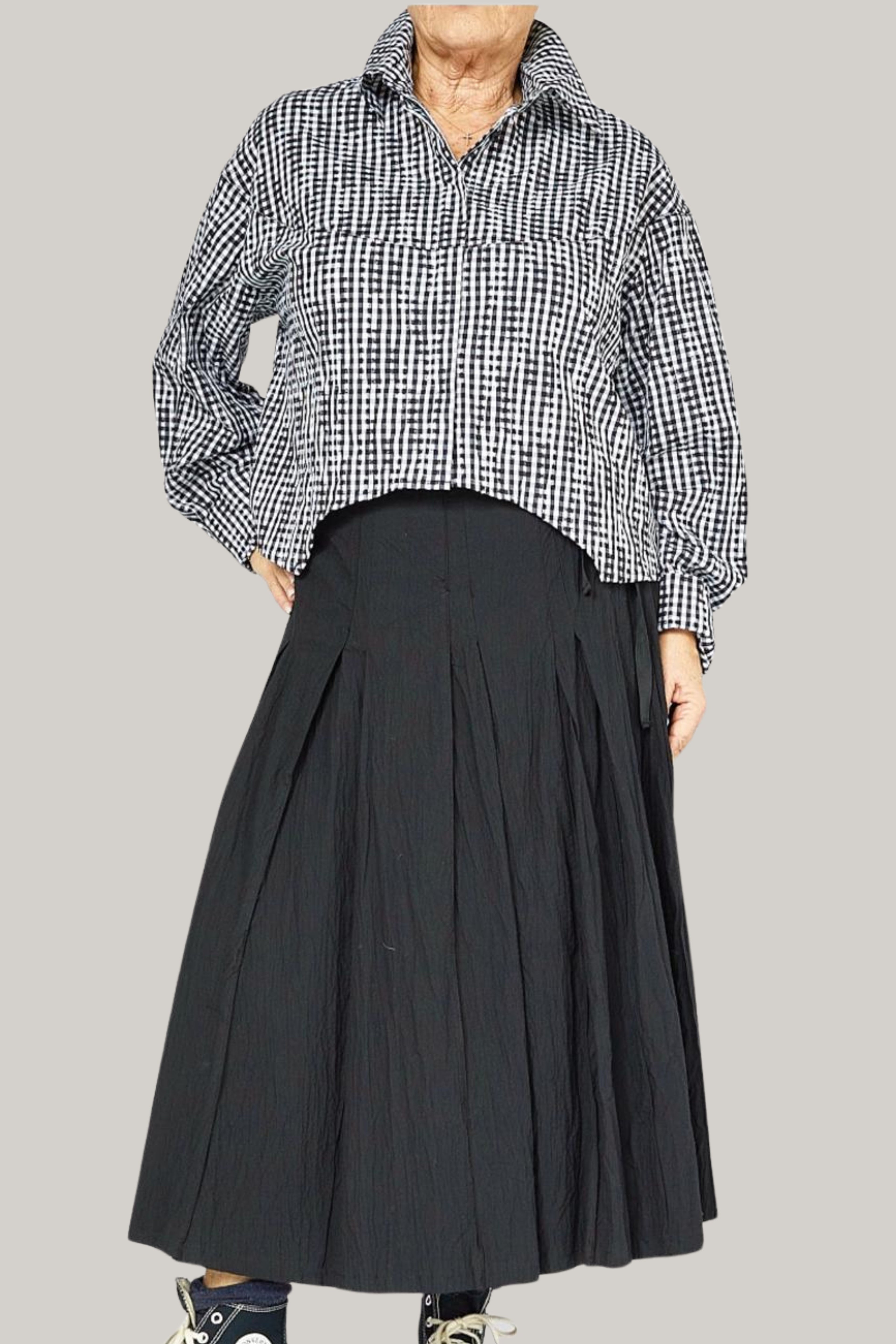 camisa cuadro vichy de wendy trendy asimetrica con cuello 