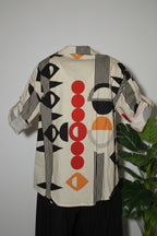 Camisa Wendy Trendy Estampado Geométrico Cuello Asimétrico 100% Algodón
