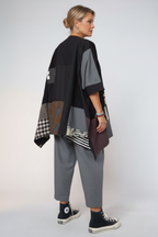Kimono-Hemd Künstlerisches Patchwork Gemischte Stoffe Asymmetrischer Saum | Wendy Trendy