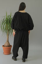 camisa wendy trendy en negro tipo globo con mangas y cintura elastica