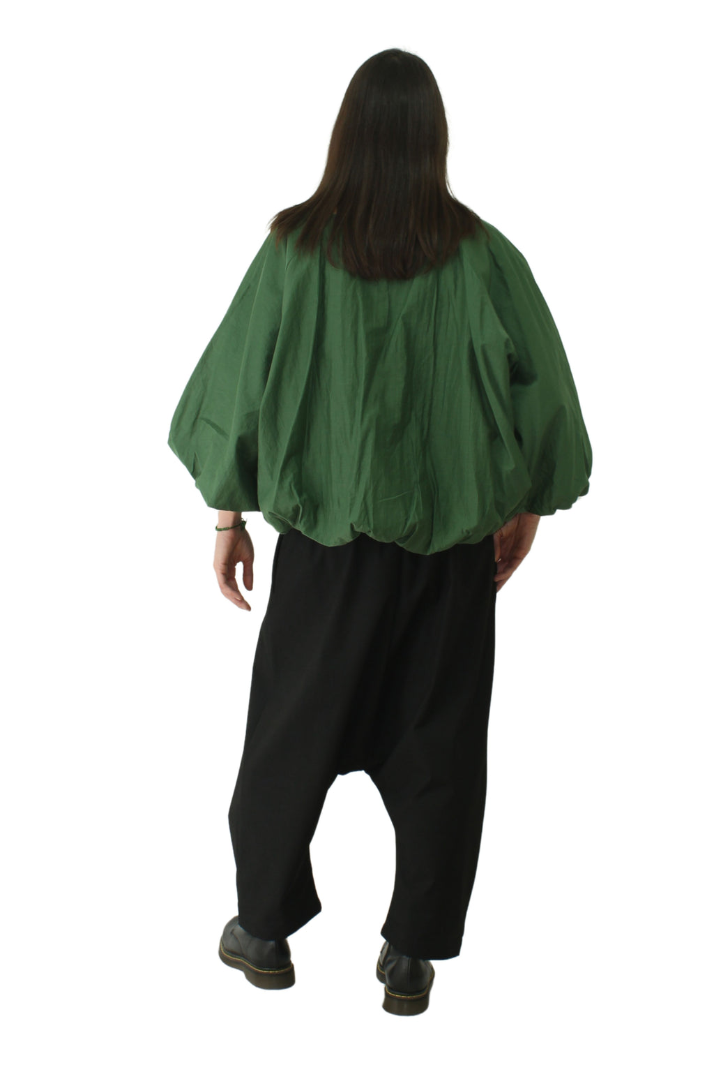 camisa globo wendy trendy en verde con gomas en mangas y cintura