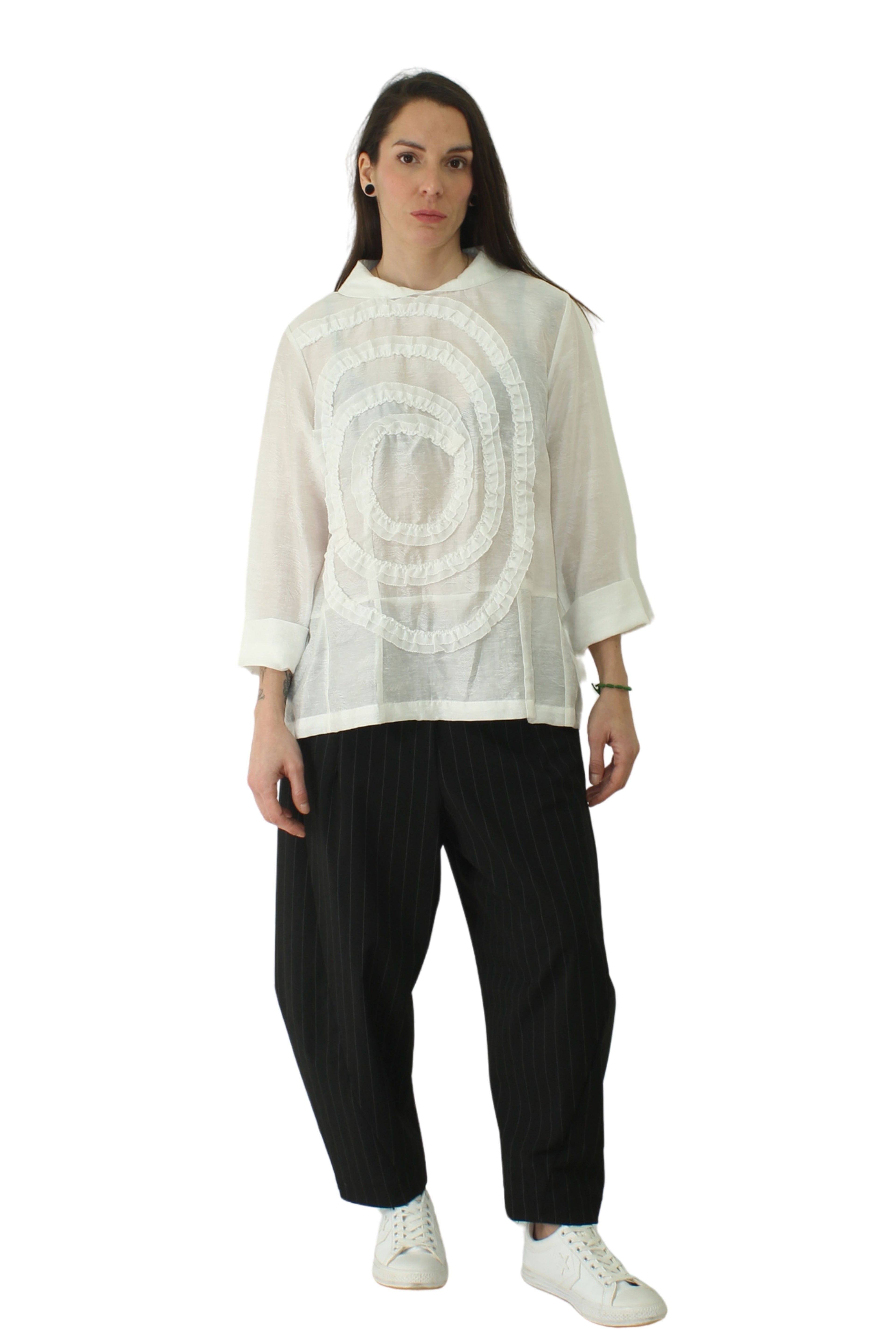 camisa wendy trendy con solapa de espiral cosida blanca | YOLYKKE