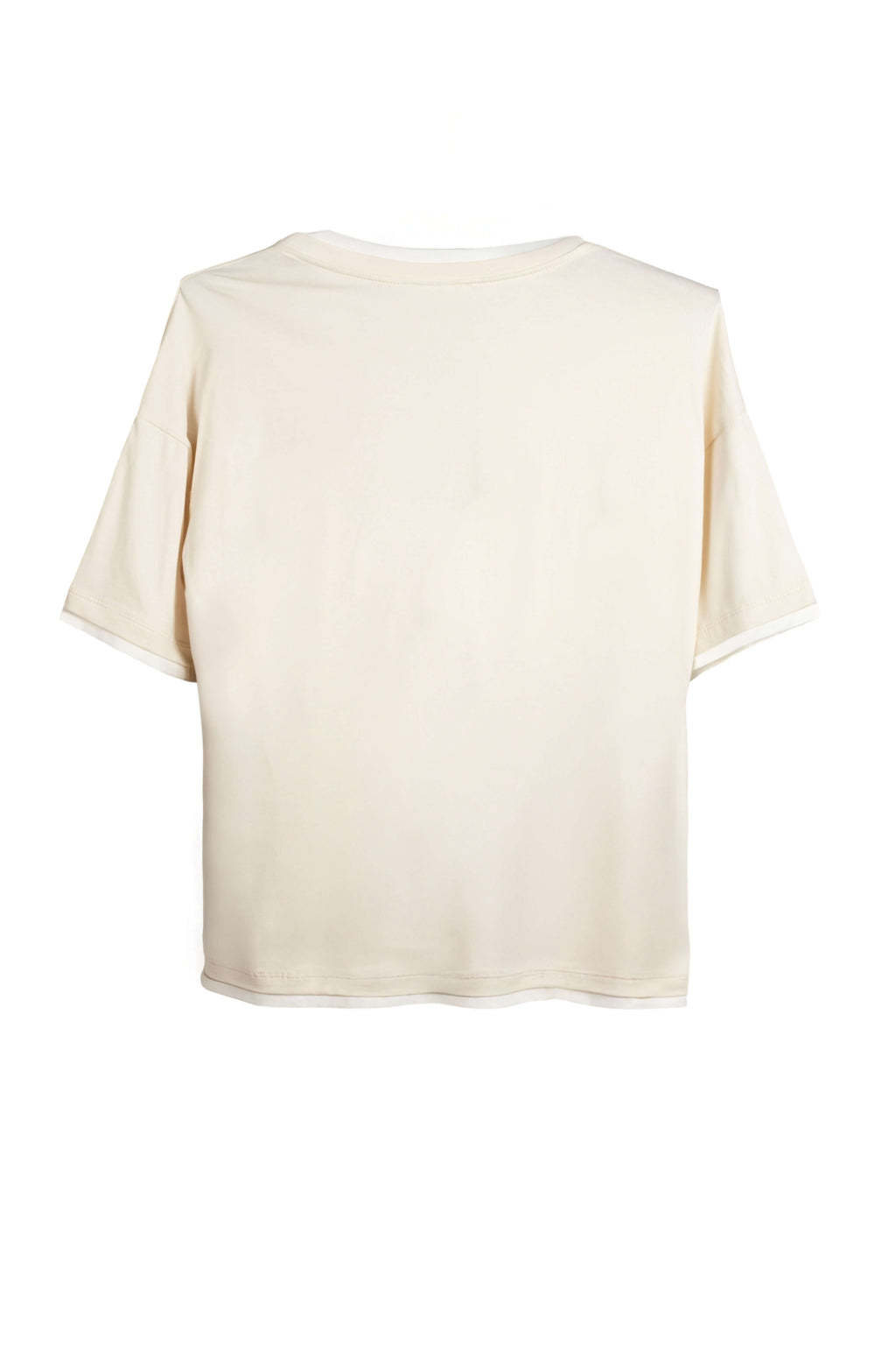camiseta de nefelibata beige con flor de tul en el hombro LYKKE