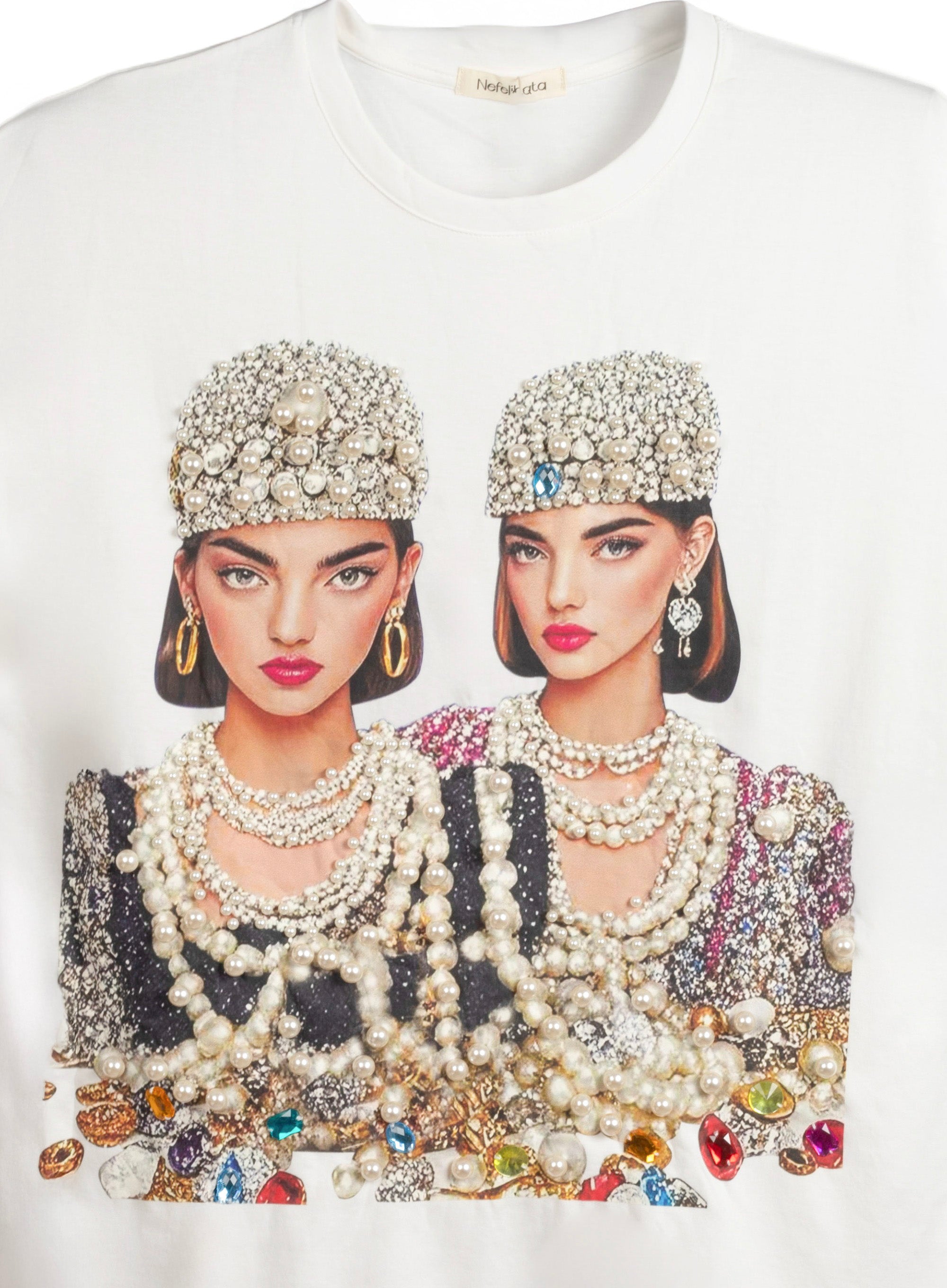 camiseta nefelibata chicas de perlas y brillos