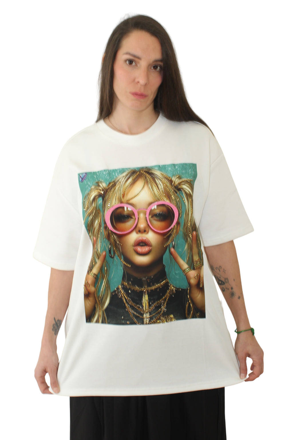 Camiseta Nefelibata Glamour Brillos - Blanca