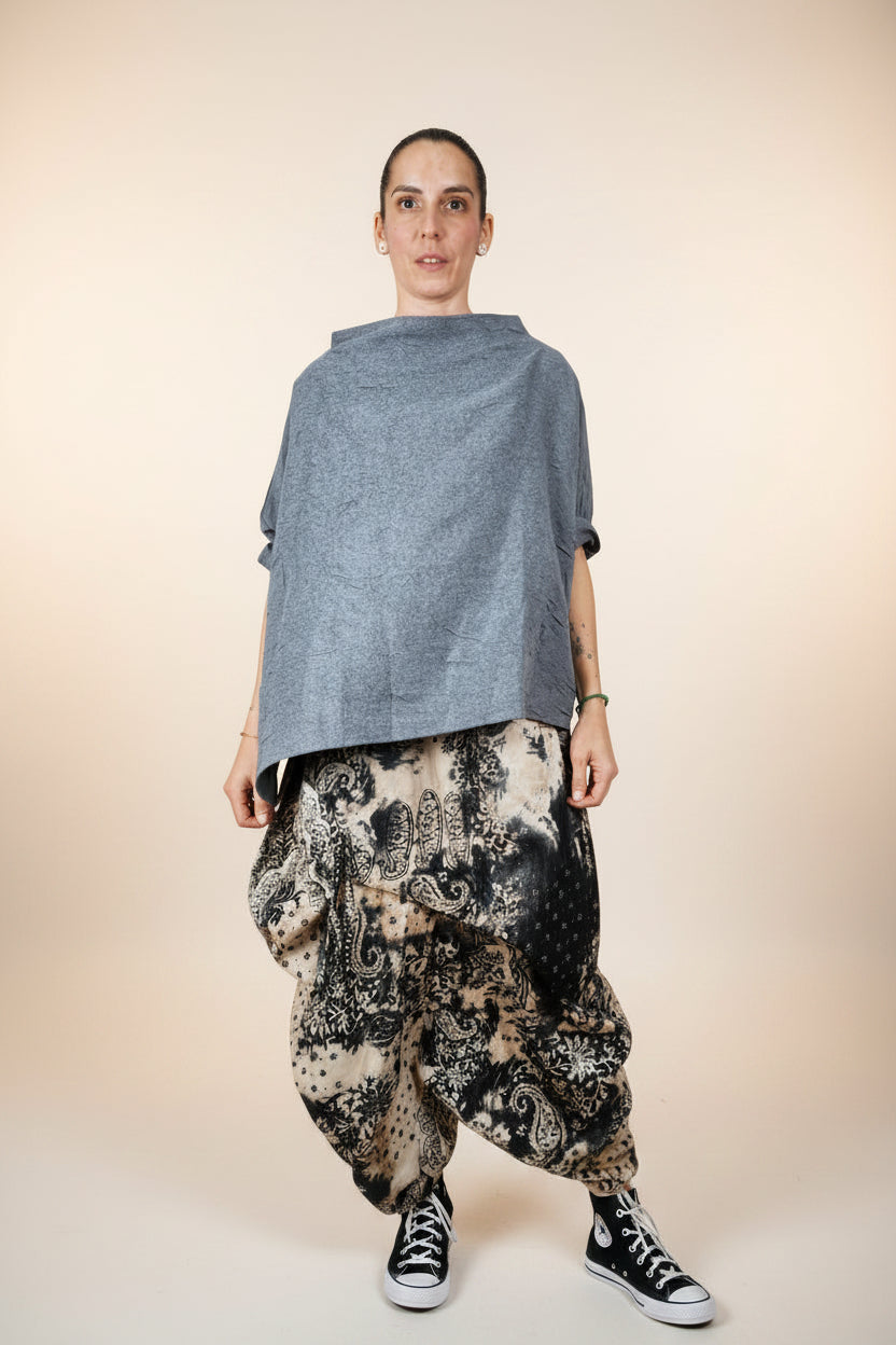 conjunto wendy trendy de pantalon de pana con camiseta efecto arrugado en color gris