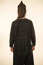 Gerüschtes strukturiertes Streifenshirt mit Smocking und 3/4-Ärmeln | Wendy Trendy