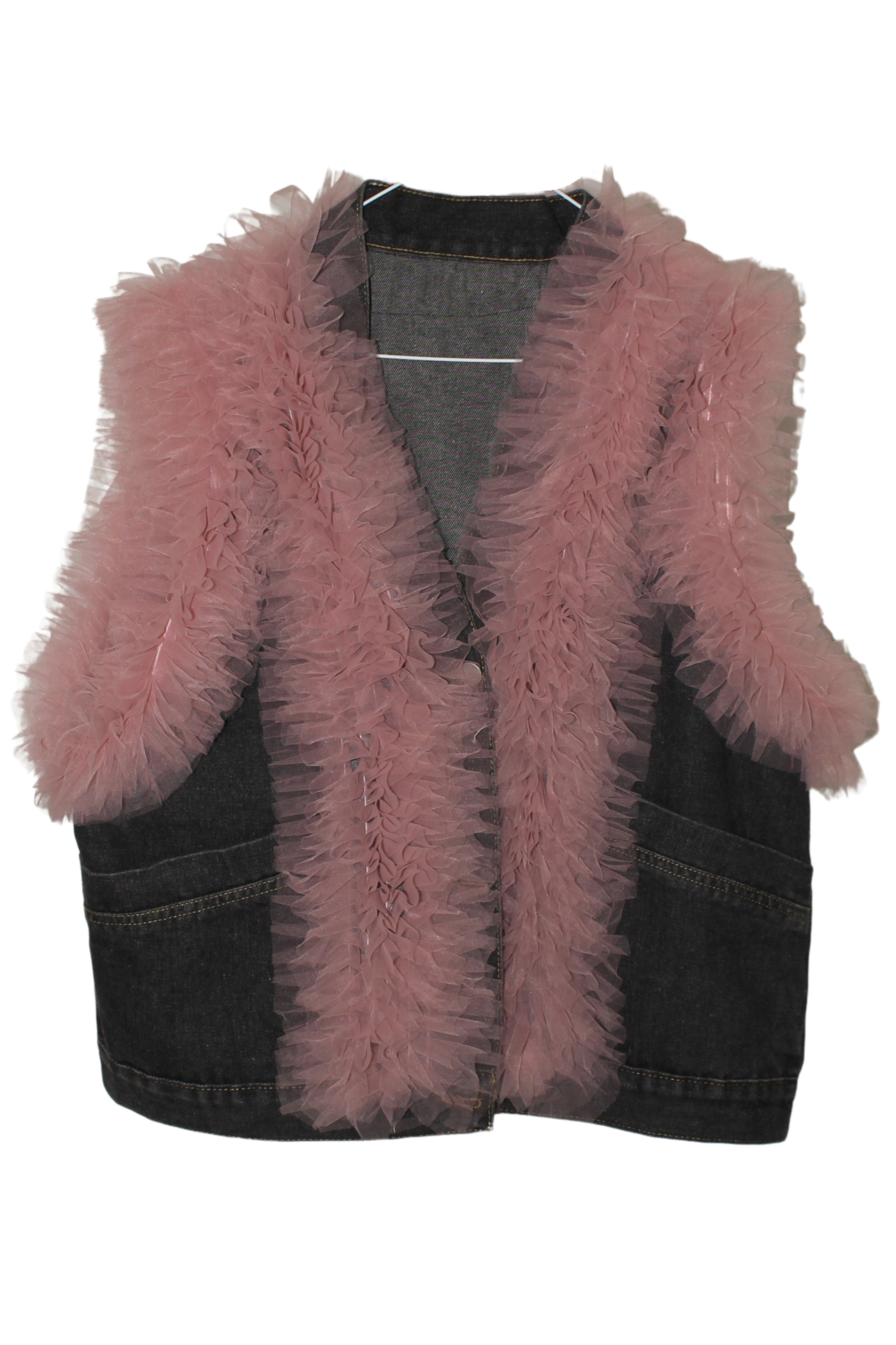 Chaleco nefelibata azul vaquero combinado en tul por la parte delantera | YOLYKKE