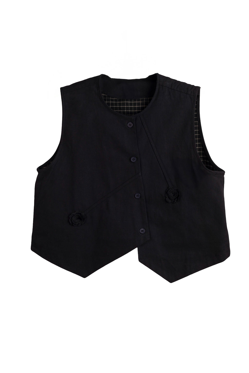 Chaleco beige asimétrico con detalle de rosas en tresd de jotmadrid LYKKE