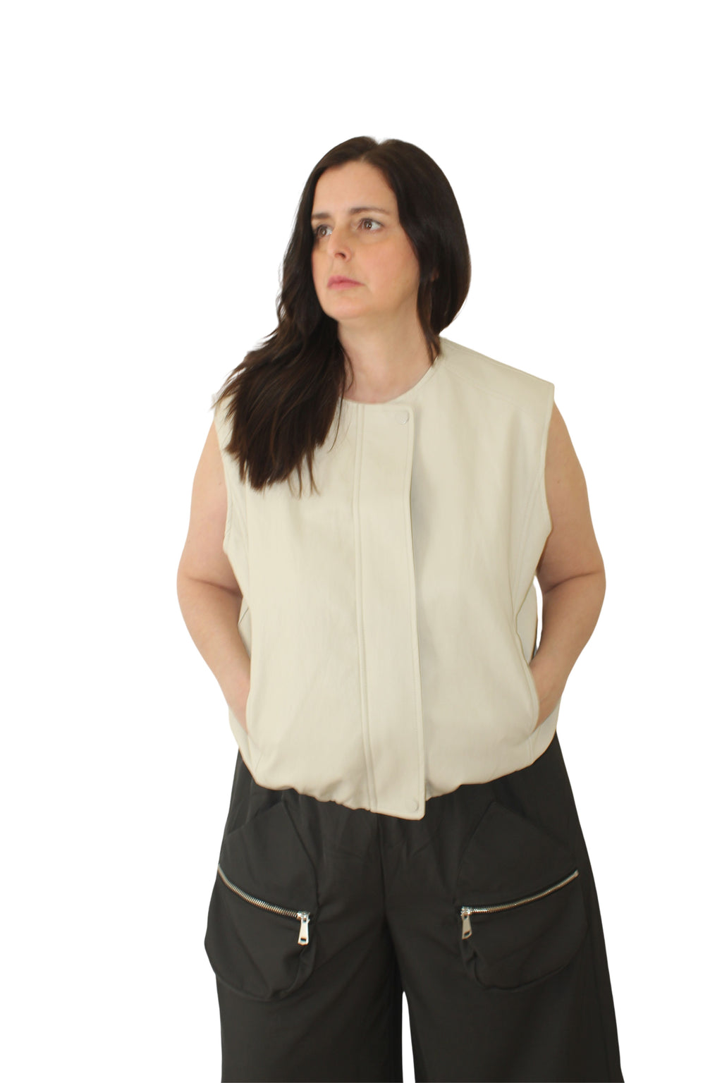 Chaleco polipiel beige de nefelibata delantero LYKKE