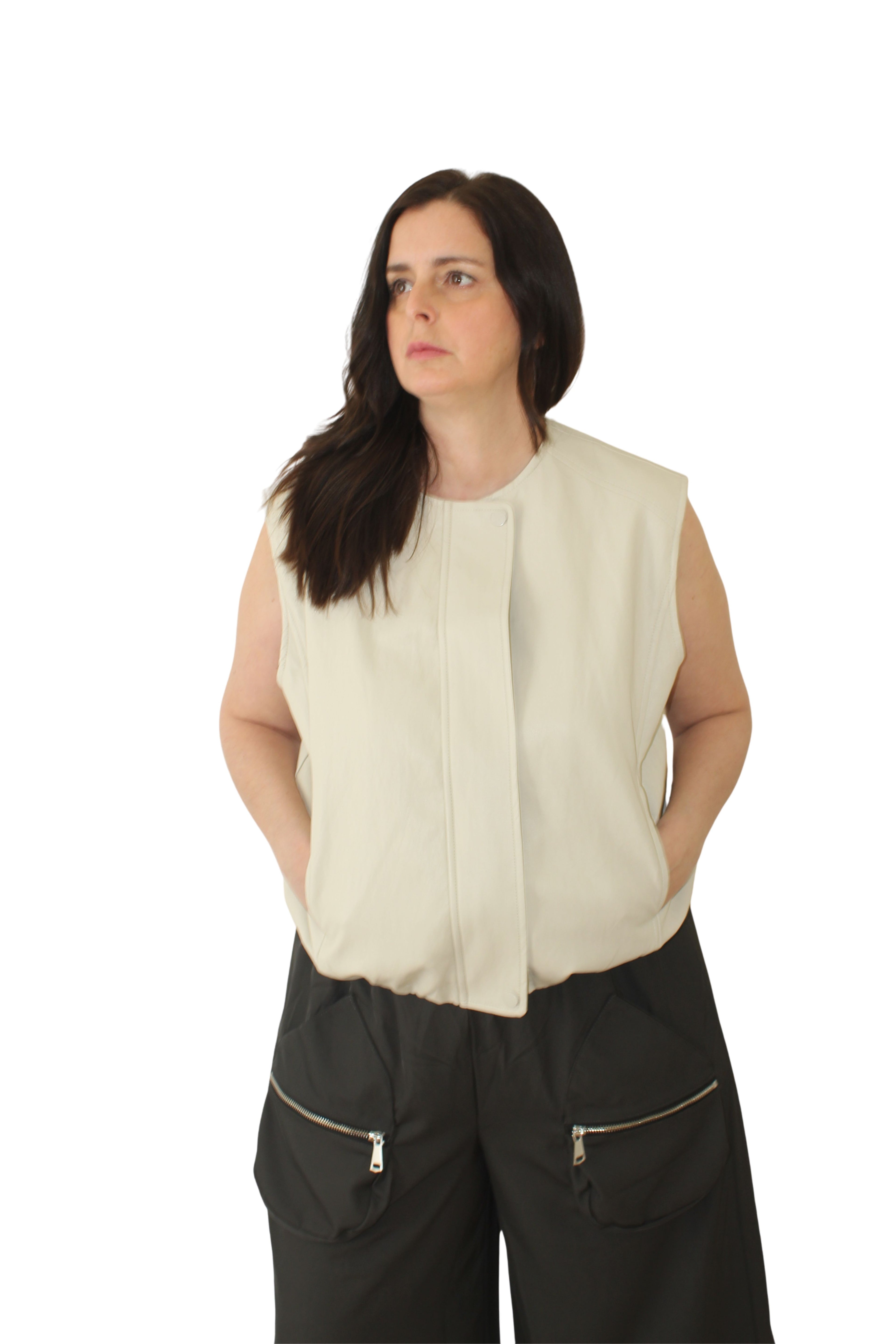 Chaleco polipiel beige de nefelibata delantero LYKKE