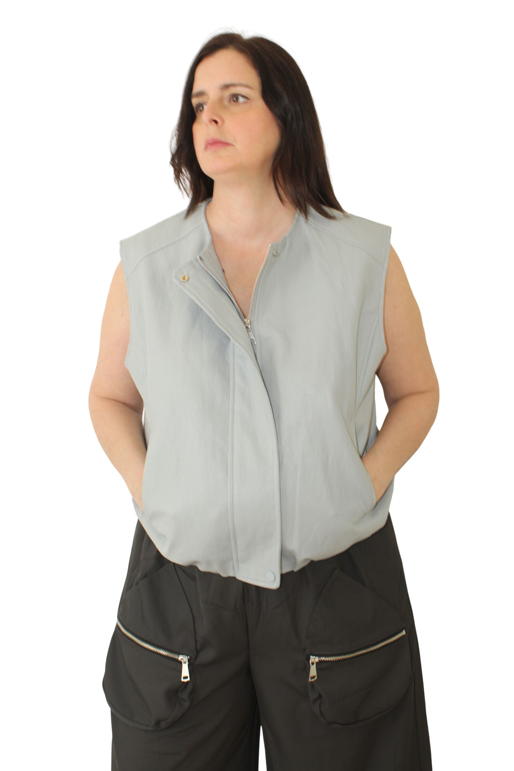 Chaleco polipiel celeste de nefelibata delantero LYKKE