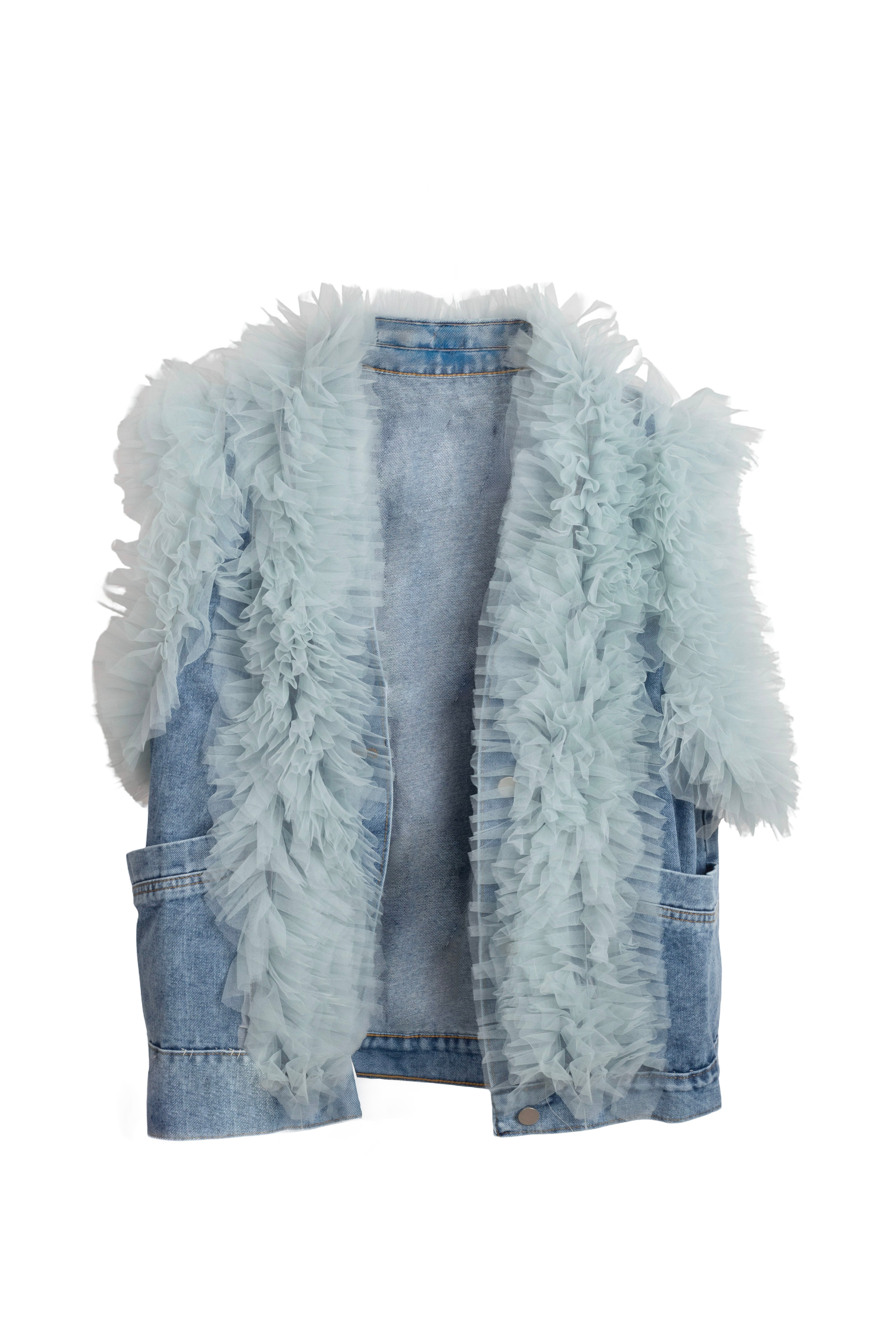 Chaleco nefelibata azul vaquero combinado en tul por la parte delantera | YOLYKKE