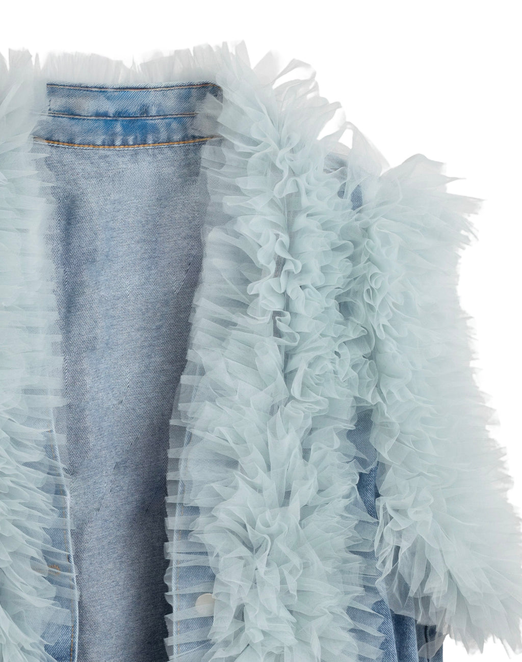 Chaleco nefelibata azul vaquero combinado en tul por la parte delantera | YOLYKKE