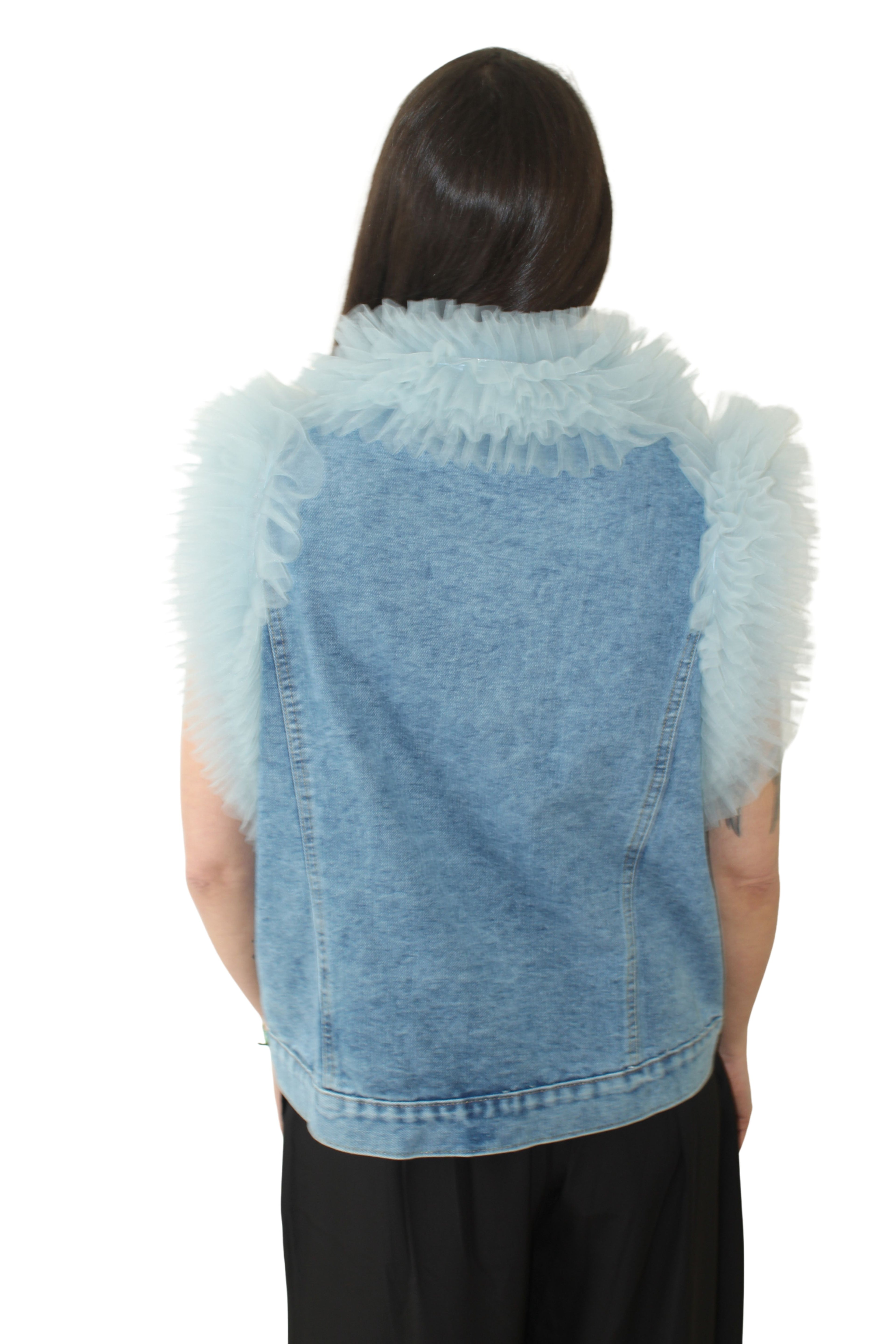 Chaleco nefelibata azul vaquero combinado en tul por la parte delantera | YOLYKKE