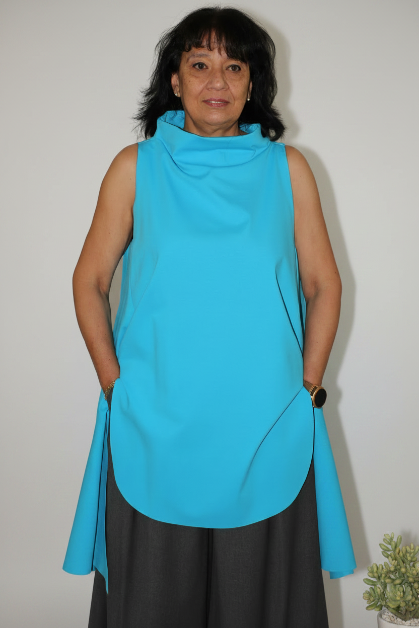 chaleco wendy trendy largo asimétrico azul