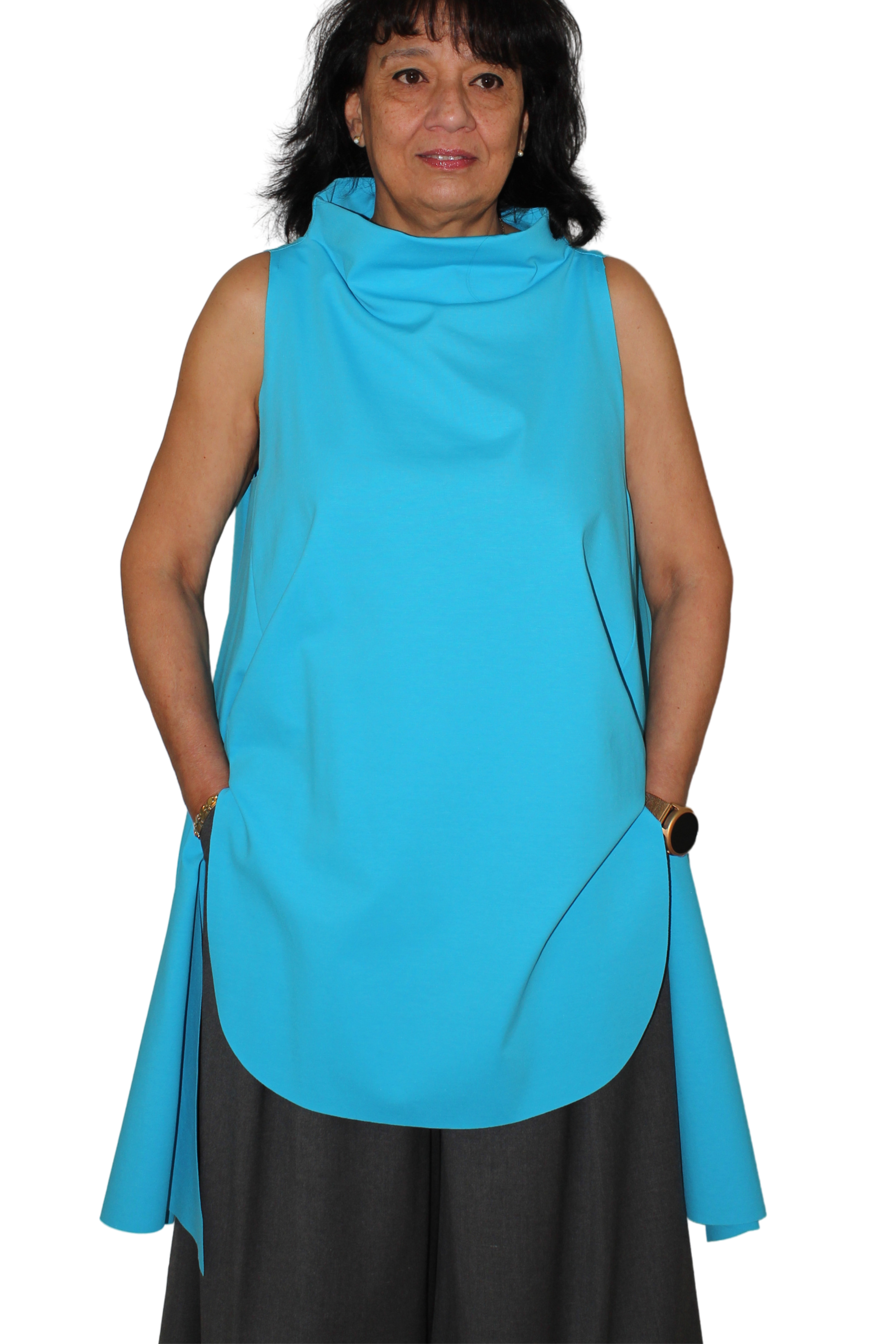 chaleco wendy trendy largo asimétrico azul