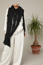 wendy trendy chaleco negro degradado con botones y flecos efecto roto