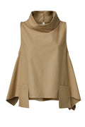 chaleco wendy trendy tostado con cuello y bolsillos